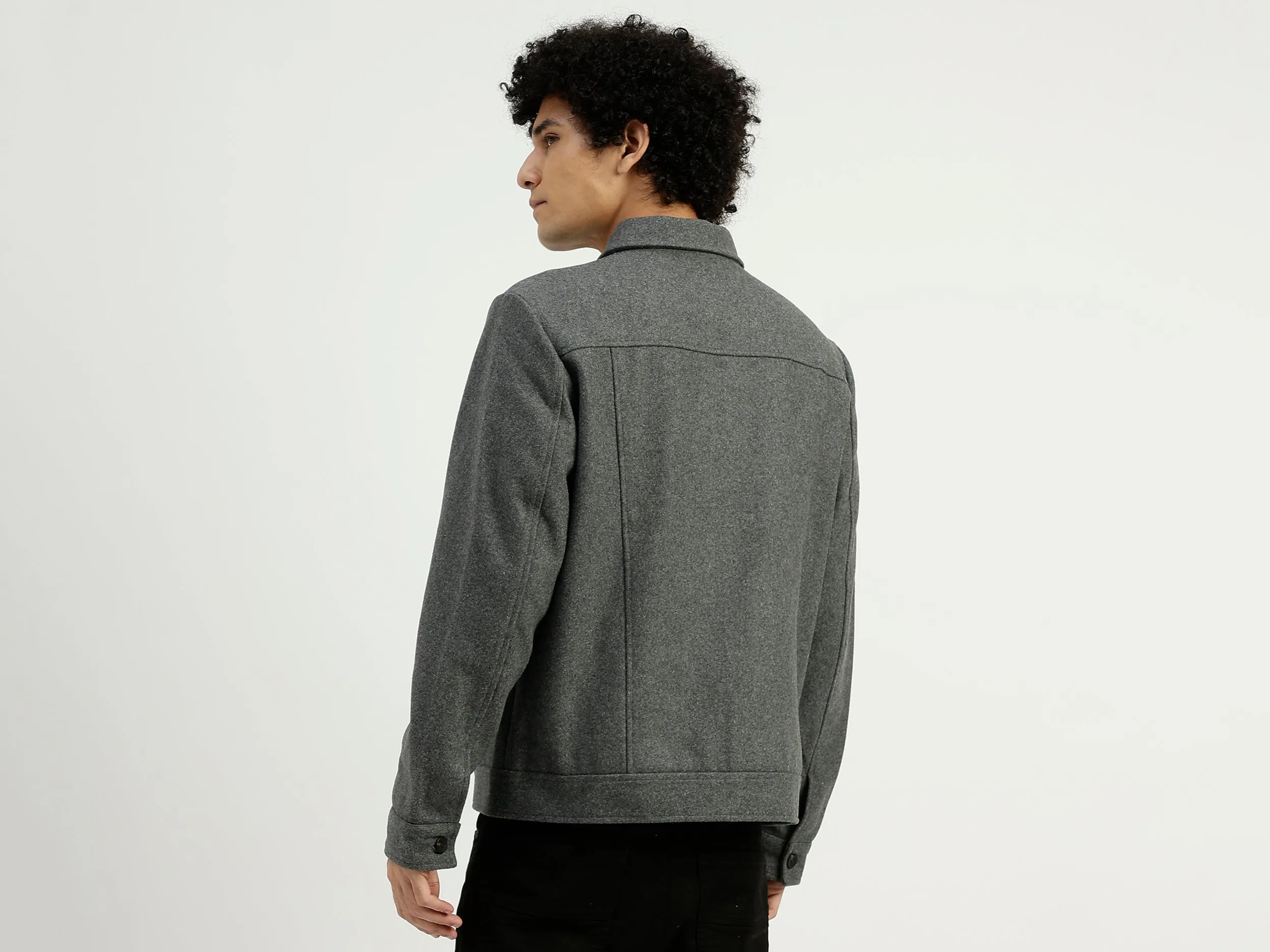 Collared Solid Zipper Jacket