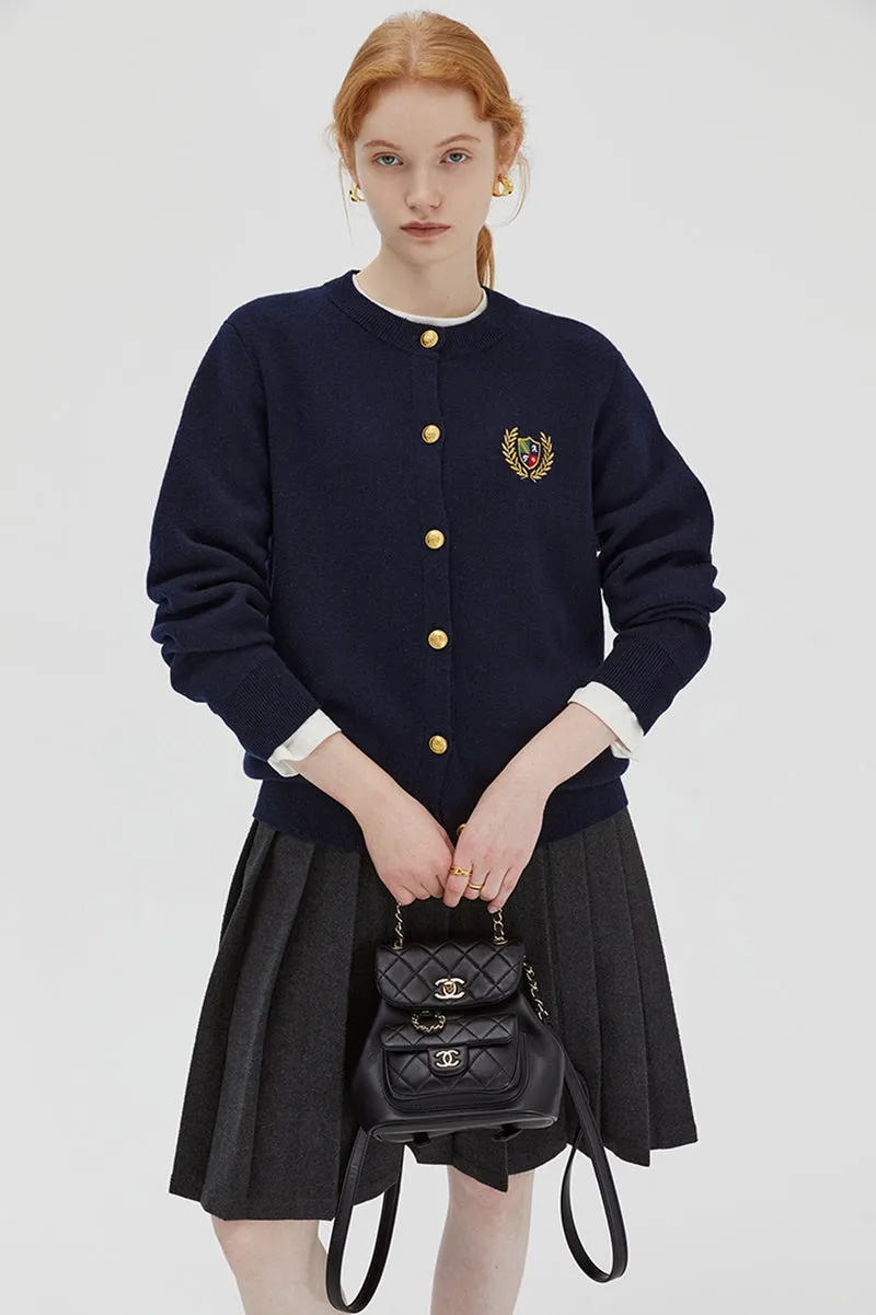 College Style Wool Knit Cardigan