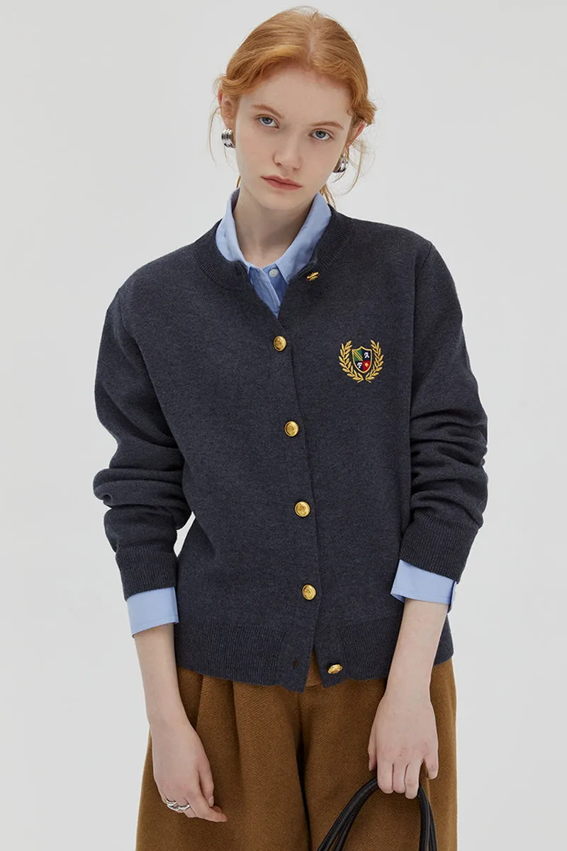 College Style Wool Knit Cardigan