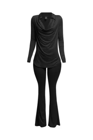 Cowl Collar Neck Top & Flare Pants Set