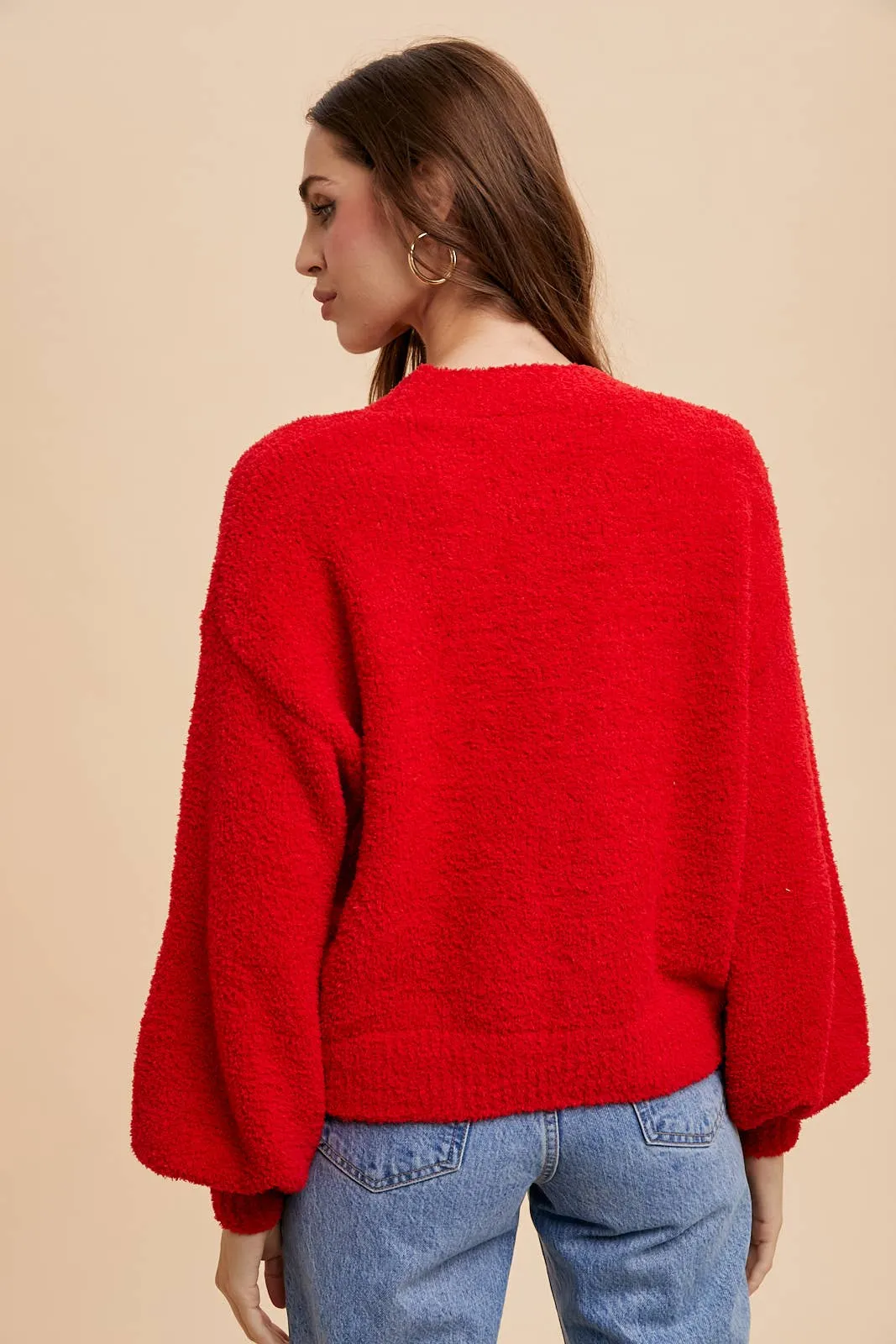 Cozy Chenille Cropped Cardigan - Cherry Tomato