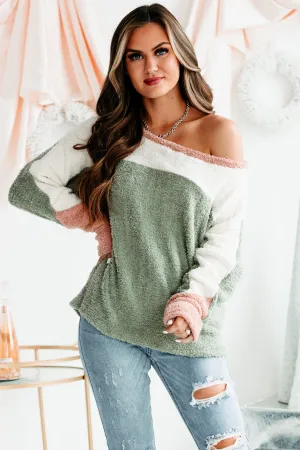 Cozy Girl Fuzzy Knit Sweater (Olive Multi)