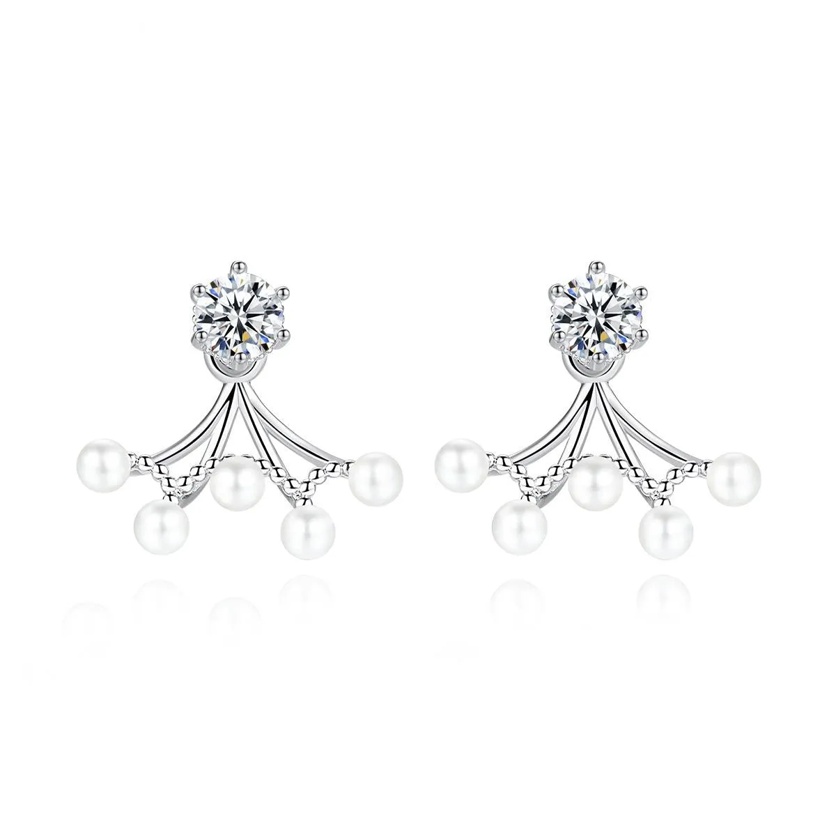 Cubic Zirconia & Pearl Silver-Plated Ear Jackets
