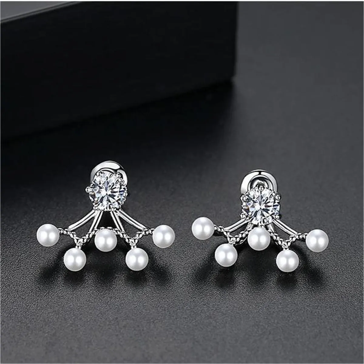 Cubic Zirconia & Pearl Silver-Plated Ear Jackets
