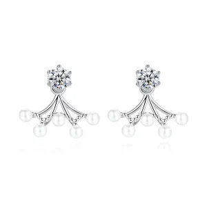 Cubic Zirconia & Pearl Silver-Plated Ear Jackets