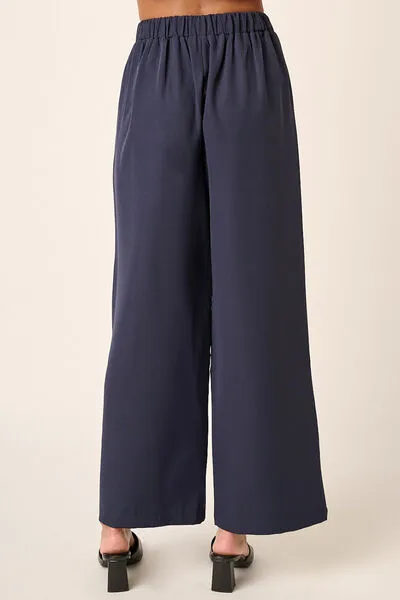 Dark Navy Inverted Pleat Detail Wide Leg Pants