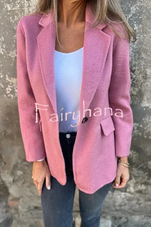 Daytime Perfection Faux Wool Lapel Button Relaxed Blazer