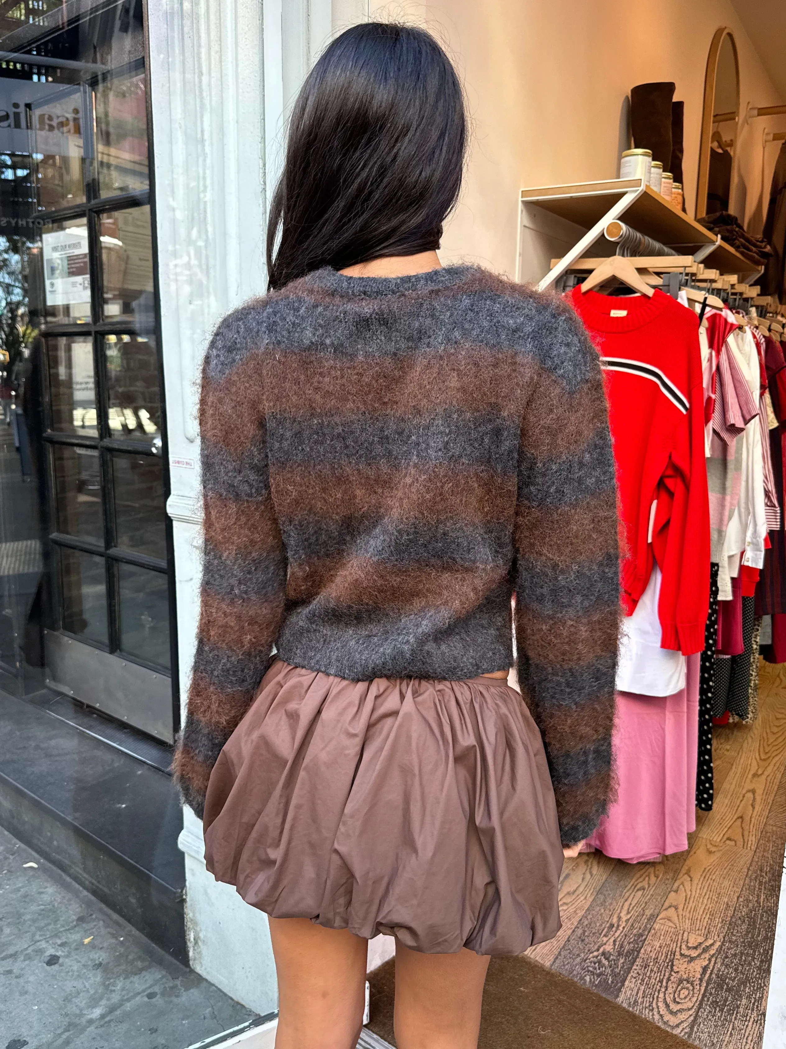 Devon Fuzzy Sweater in Grey/Brown Stripe