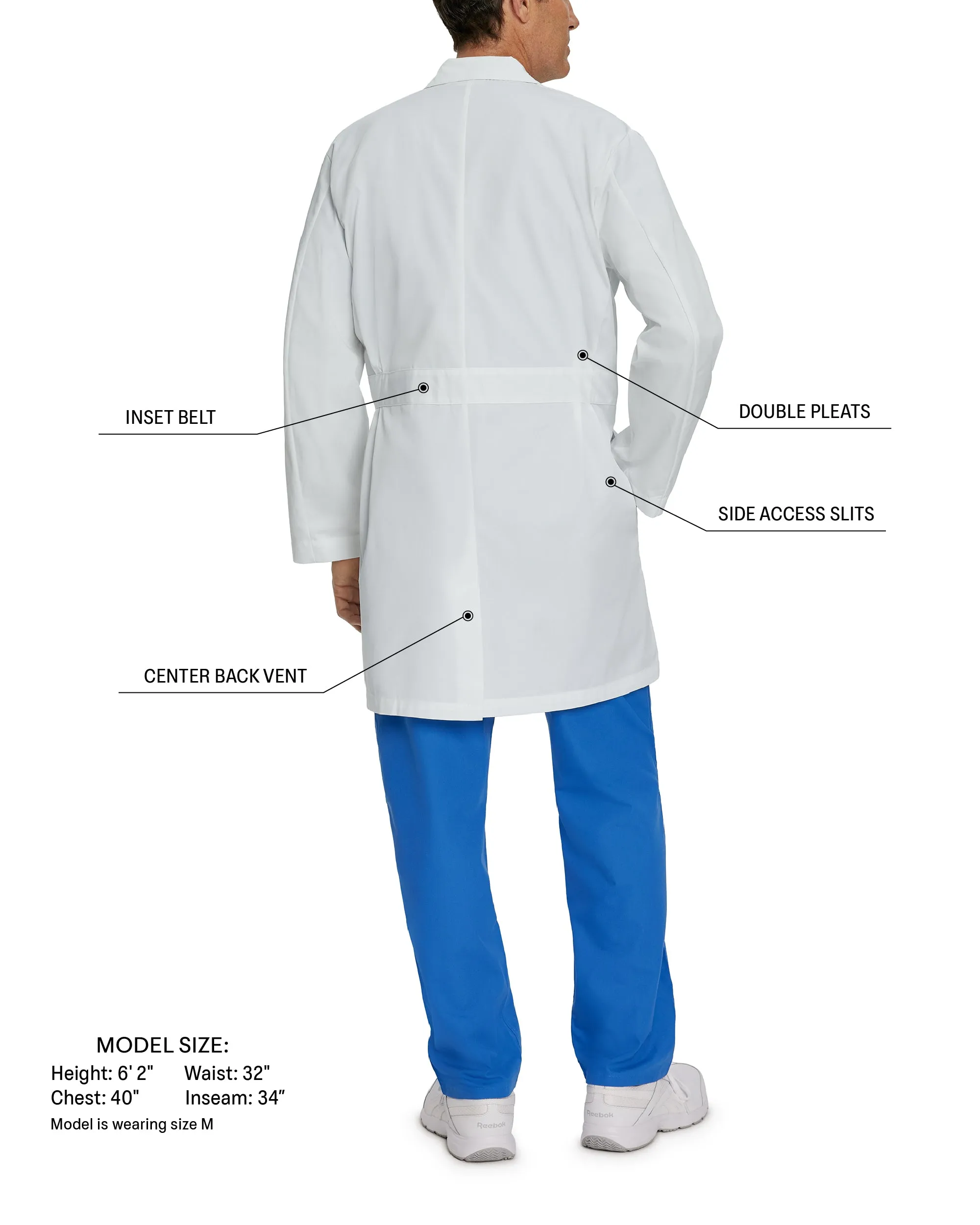 Essential Lab Coats 3124 Men's 5 Pocket Full Length White Coat White 8 Oz 100% Cotton Twill