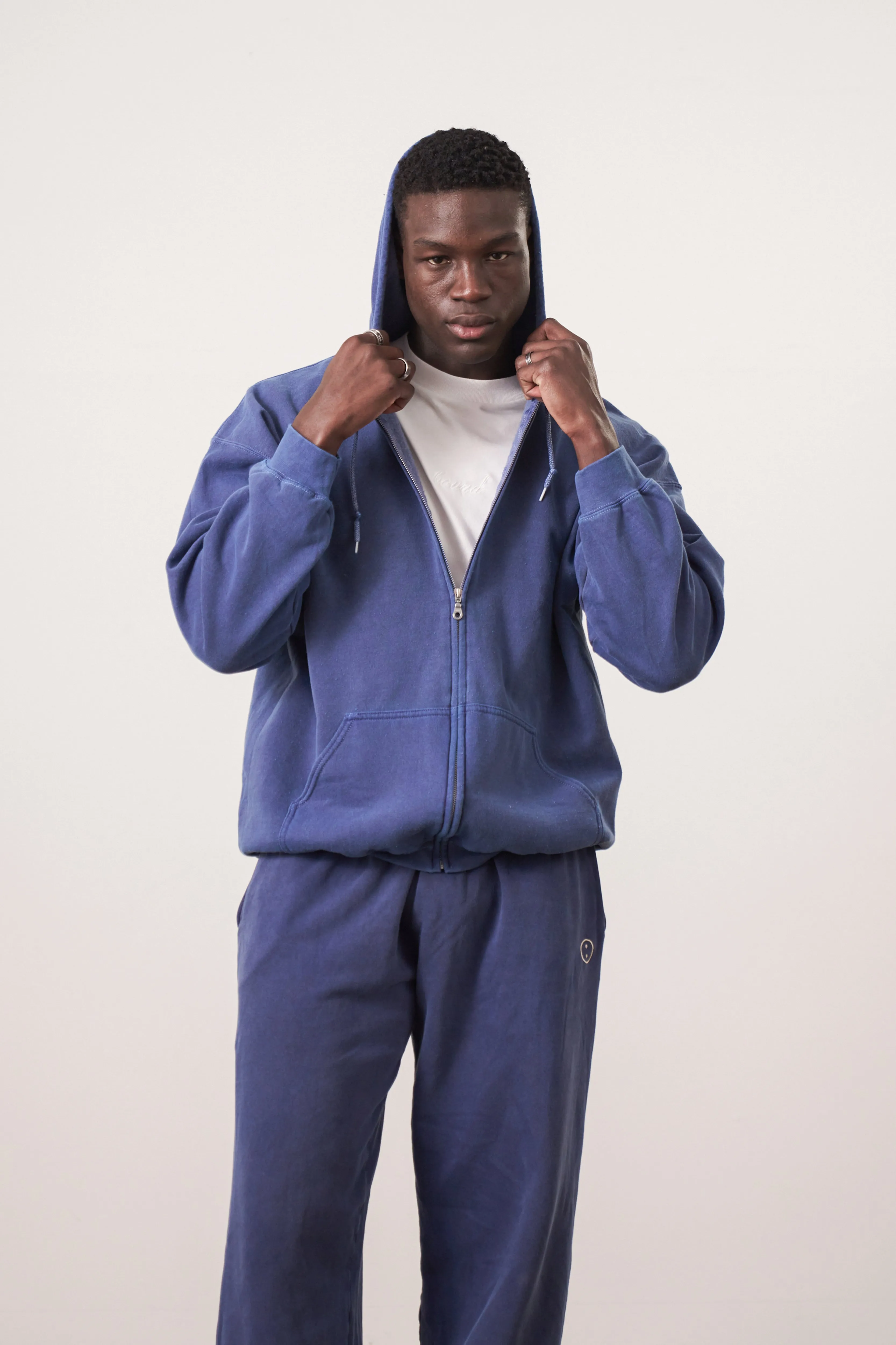 Essentials Vintage Washed Zip-Up Hoodie & Jogger Set - Navy