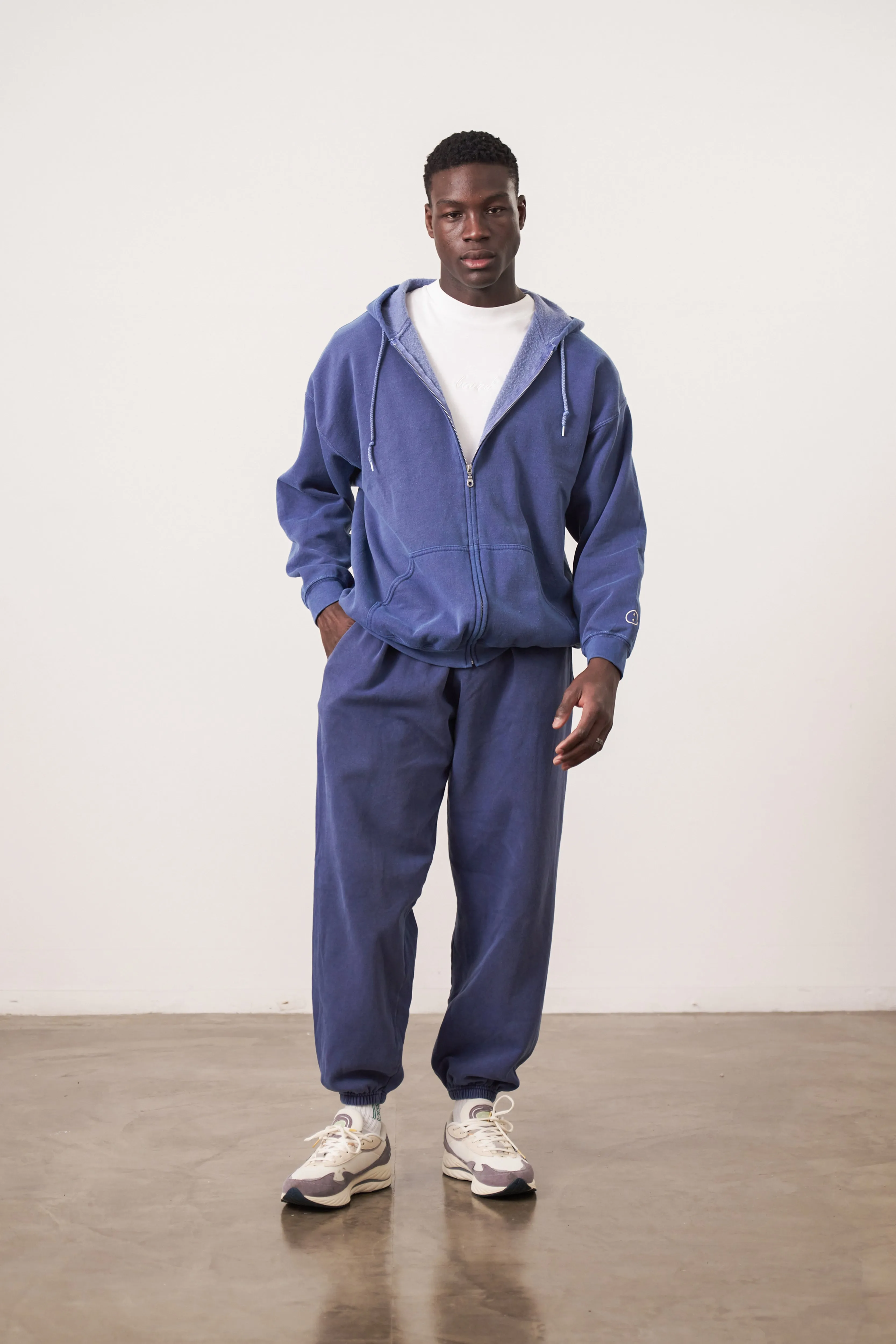 Essentials Vintage Washed Zip-Up Hoodie & Jogger Set - Navy
