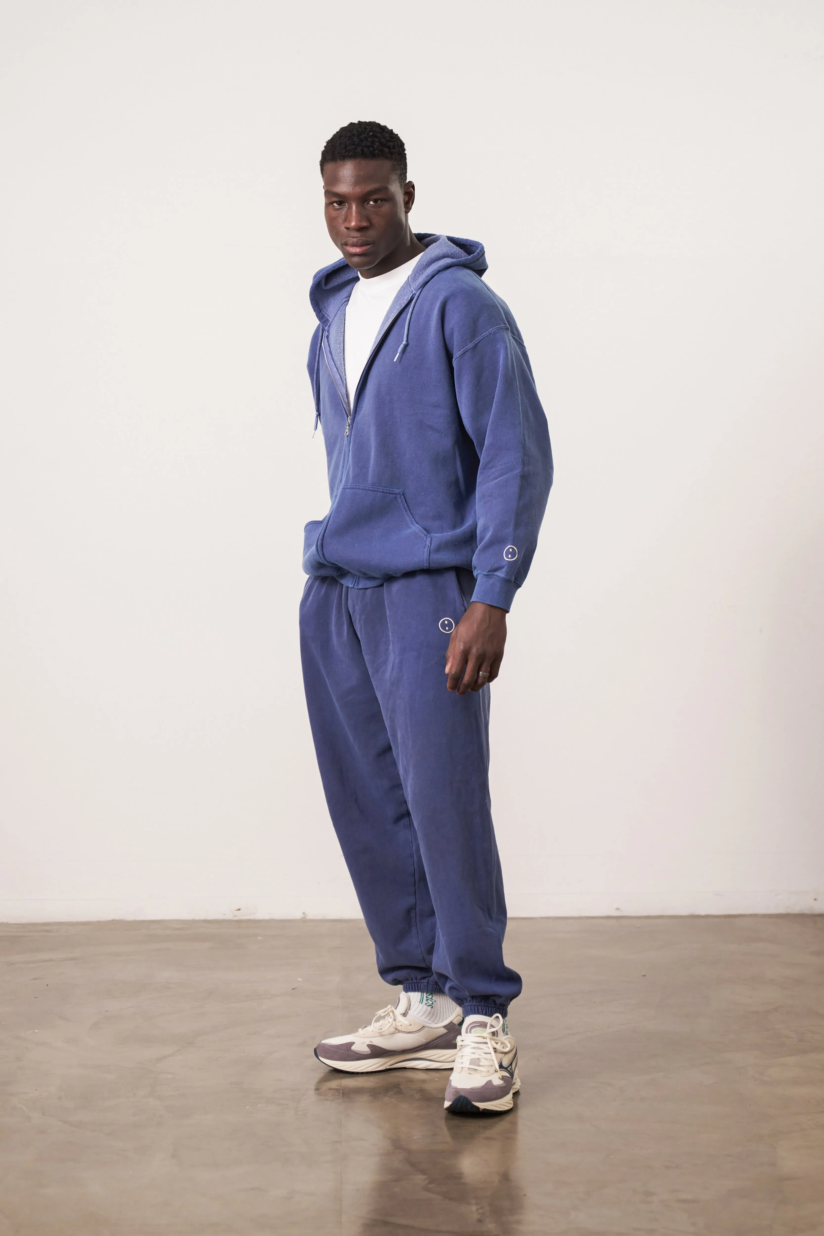 Essentials Vintage Washed Zip-Up Hoodie & Jogger Set - Navy
