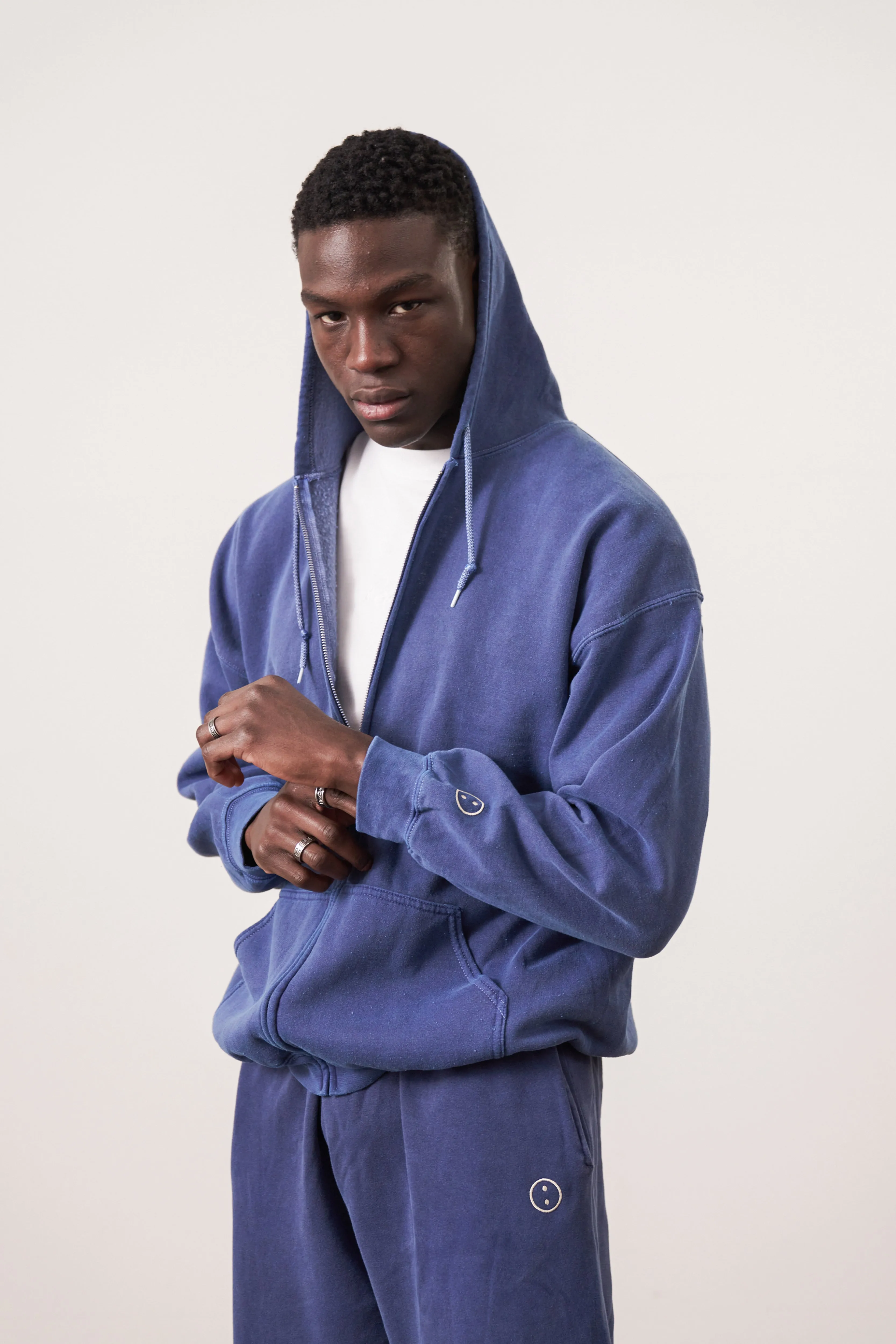 Essentials Vintage Washed Zip-Up Hoodie & Jogger Set - Navy