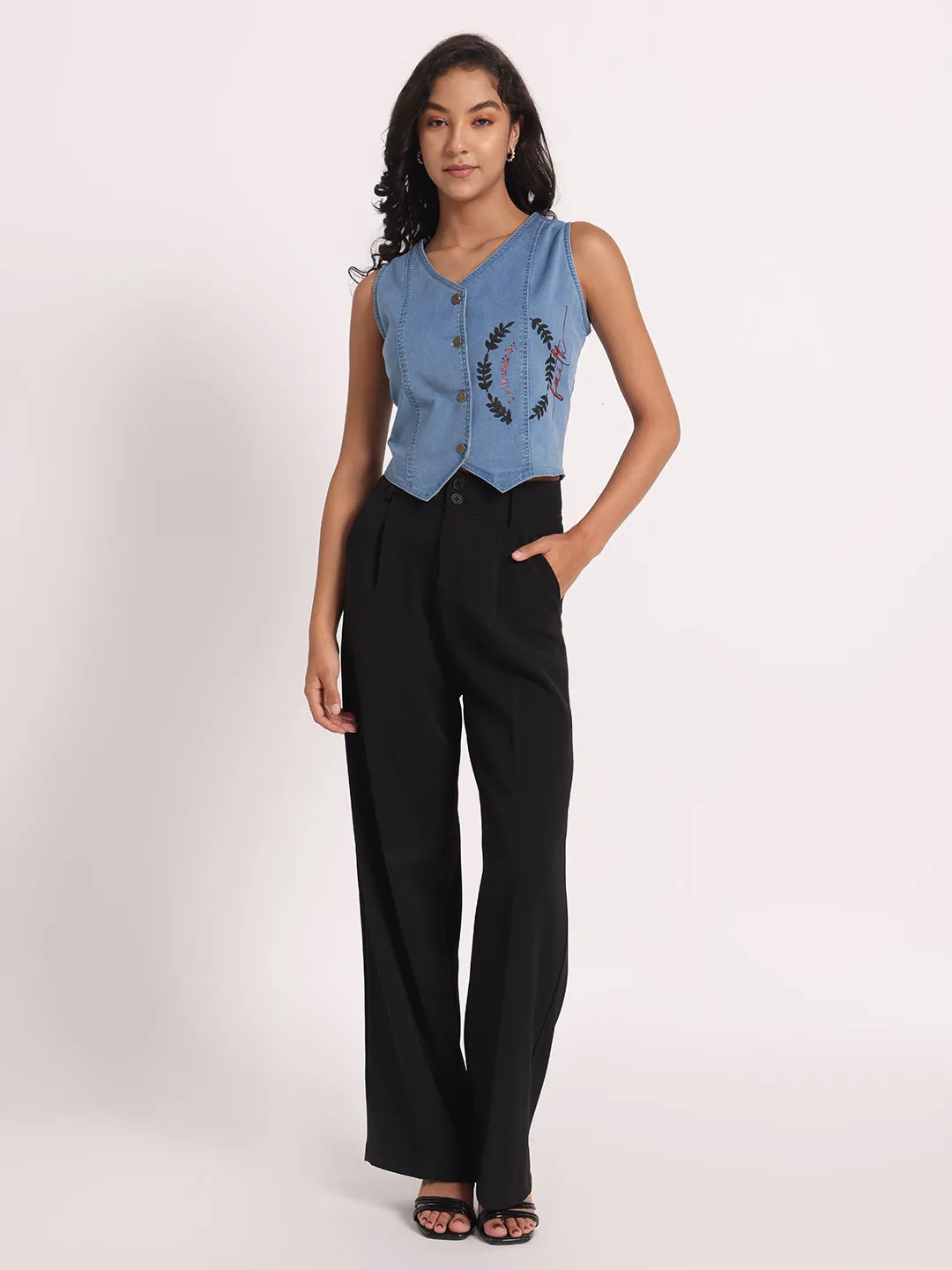 Faithful Elegance Buttoned Denim Vest Top