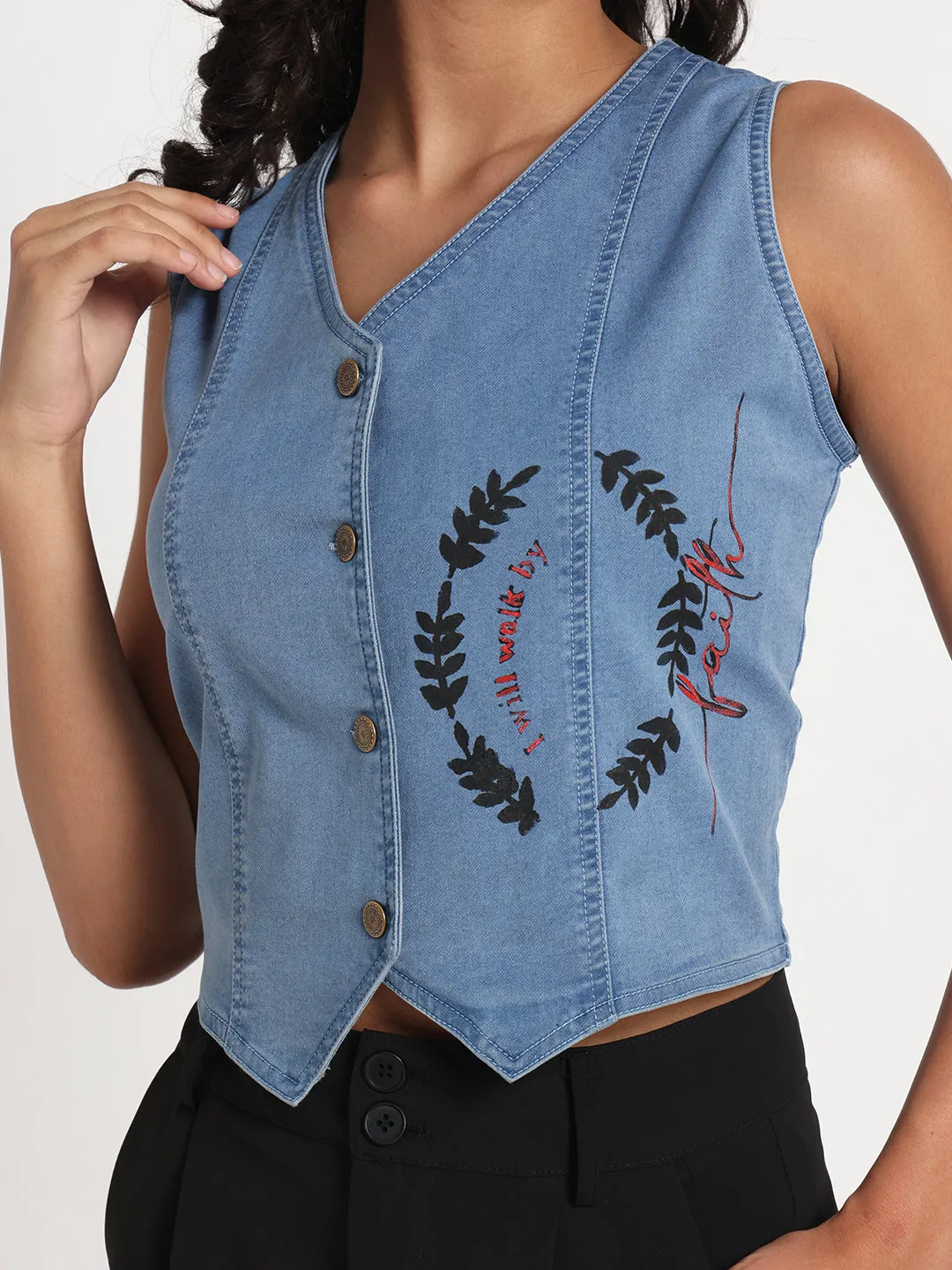 Faithful Elegance Buttoned Denim Vest Top