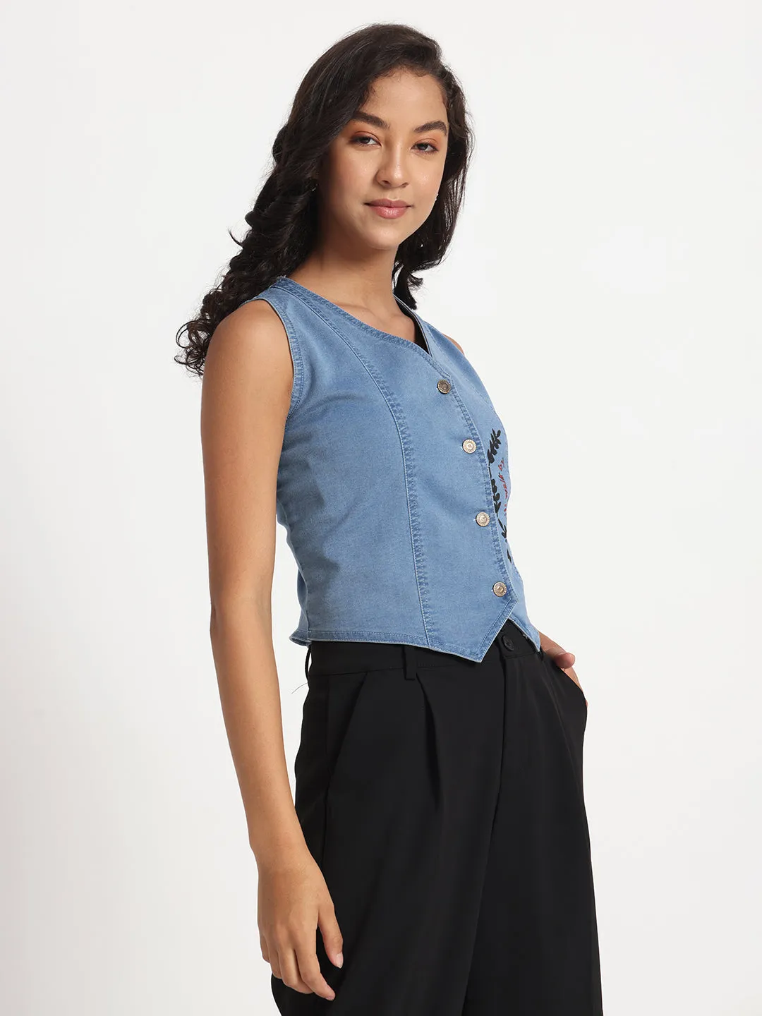 Faithful Elegance Buttoned Denim Vest Top