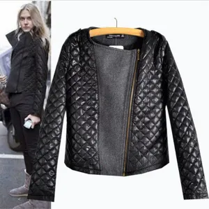 Fashion Quilting Stitching Woolen Coats Ladies Long Sleeve Zipper