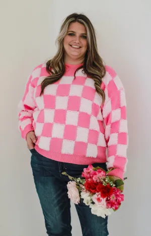 Feeling Loved Pink on Pink Check Print Sweater