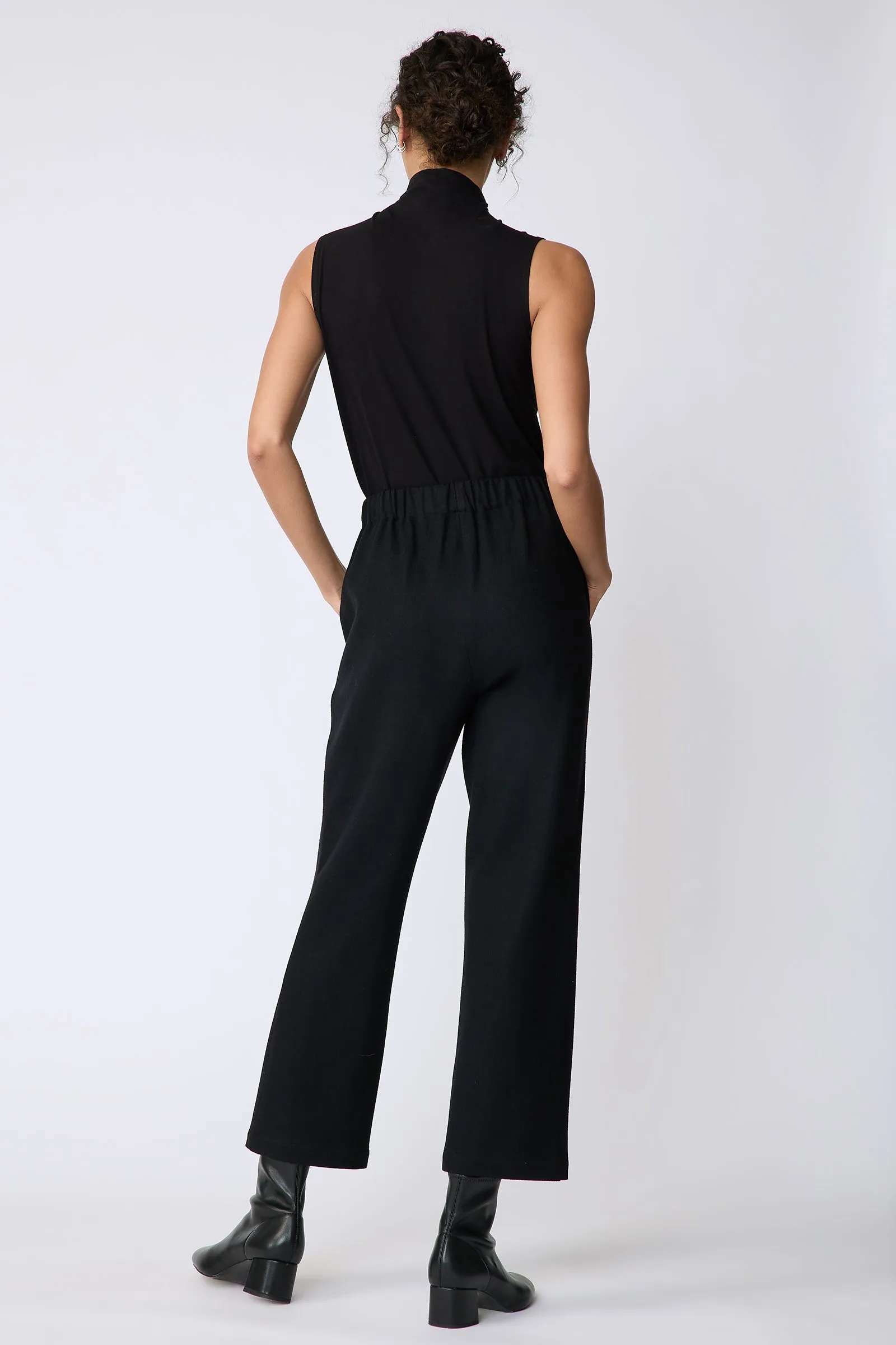 Felted Jersey Angle Seam Crop Pant - Black