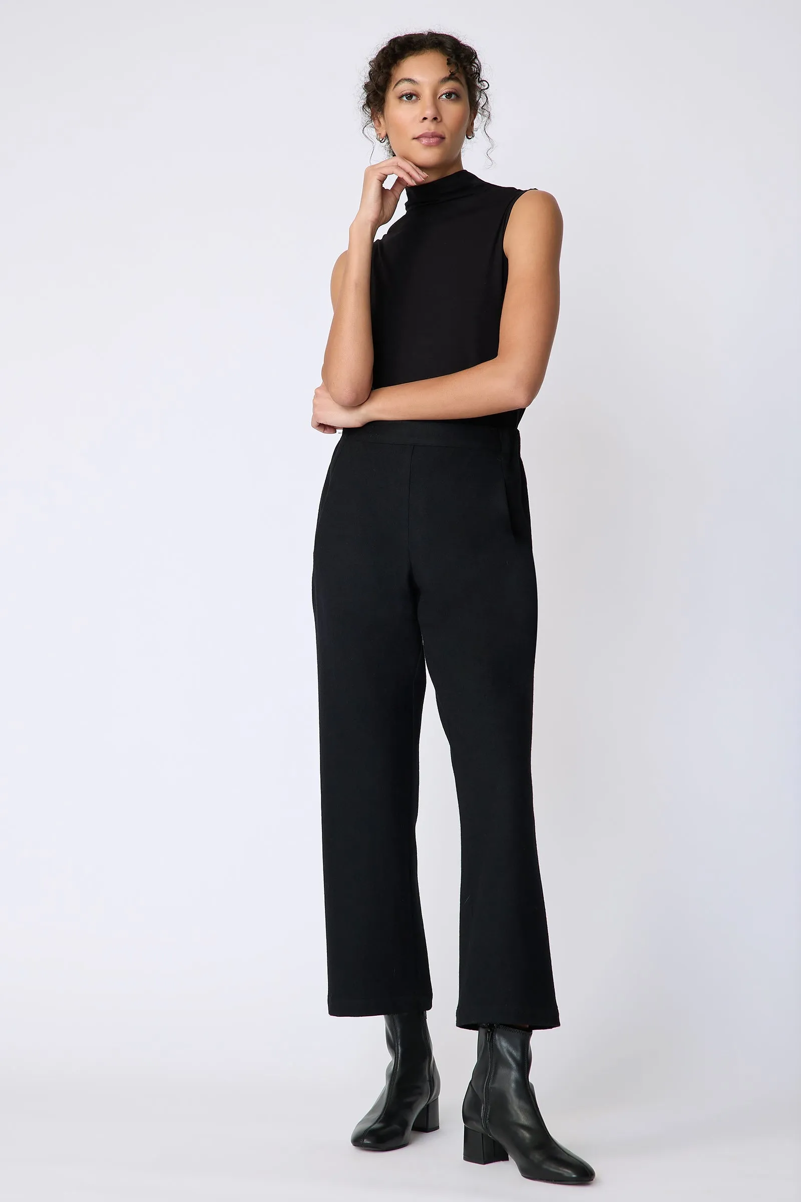 Felted Jersey Angle Seam Crop Pant - Black