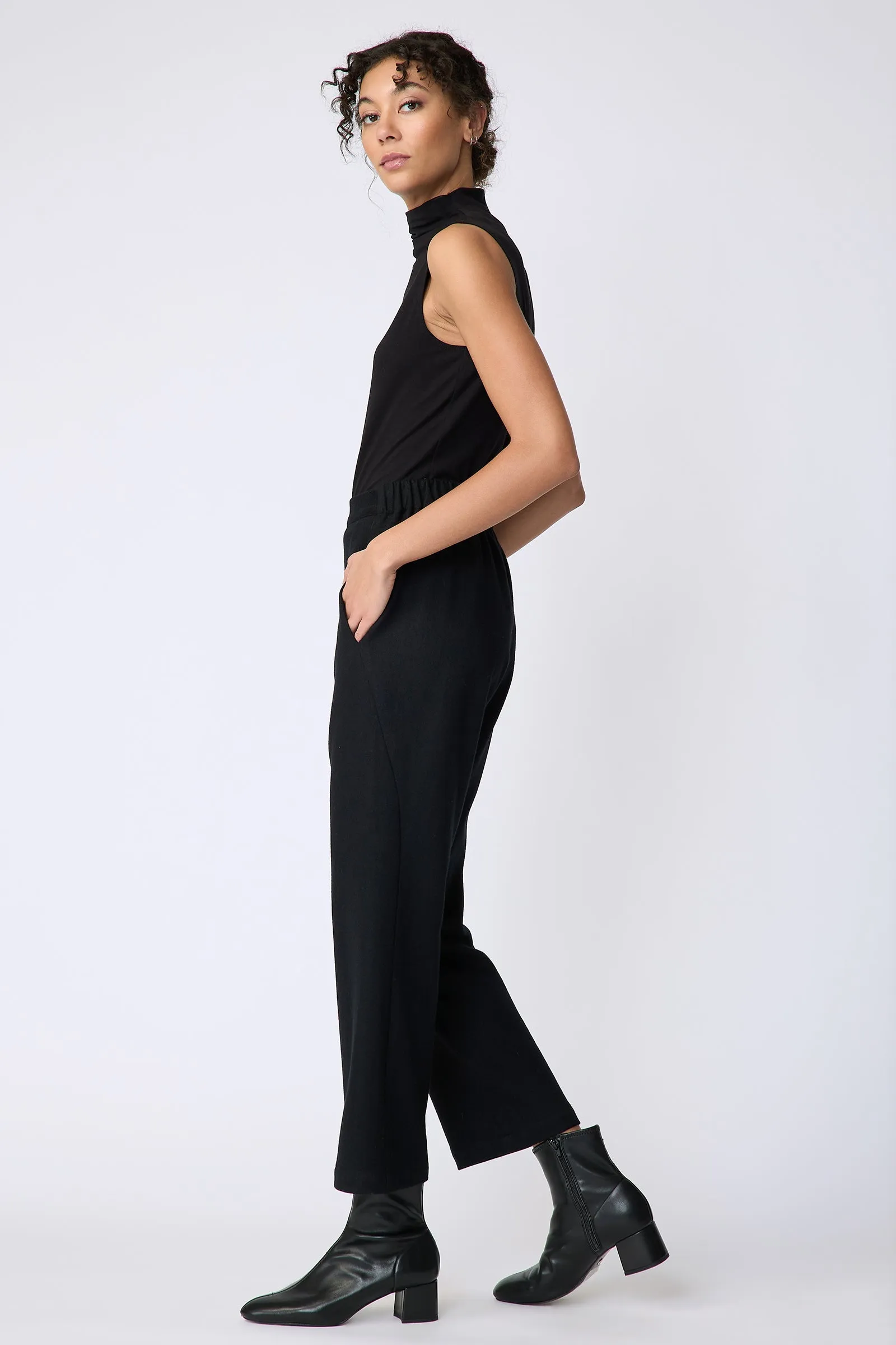 Felted Jersey Angle Seam Crop Pant - Black