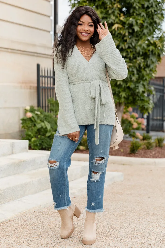 Find Your Purpose Sage Fuzzy Wrap Cardigan FINAL SALE