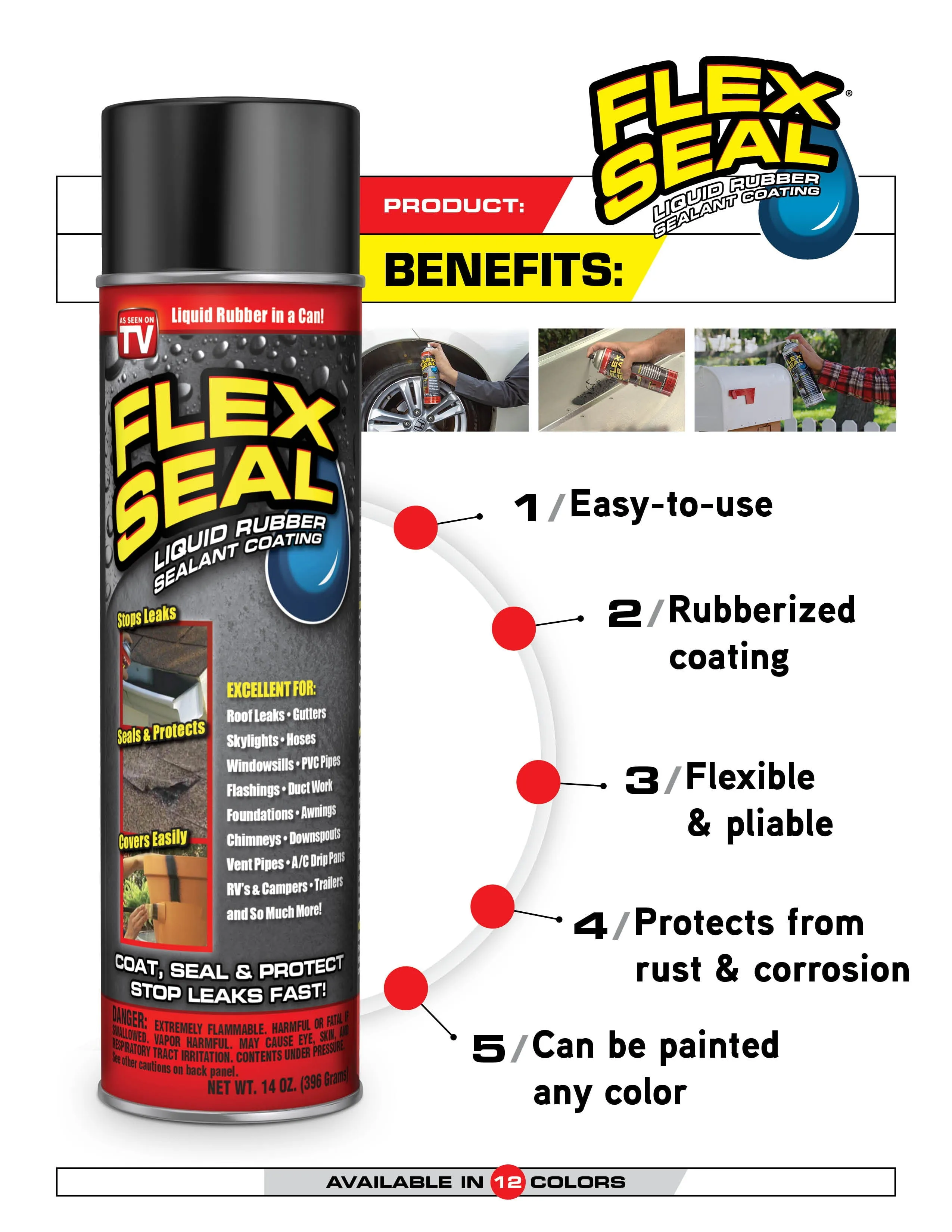 Flex Seal Liquid Rubber Sealant Coating 14 Oz. Spray Paint Clear color(New)