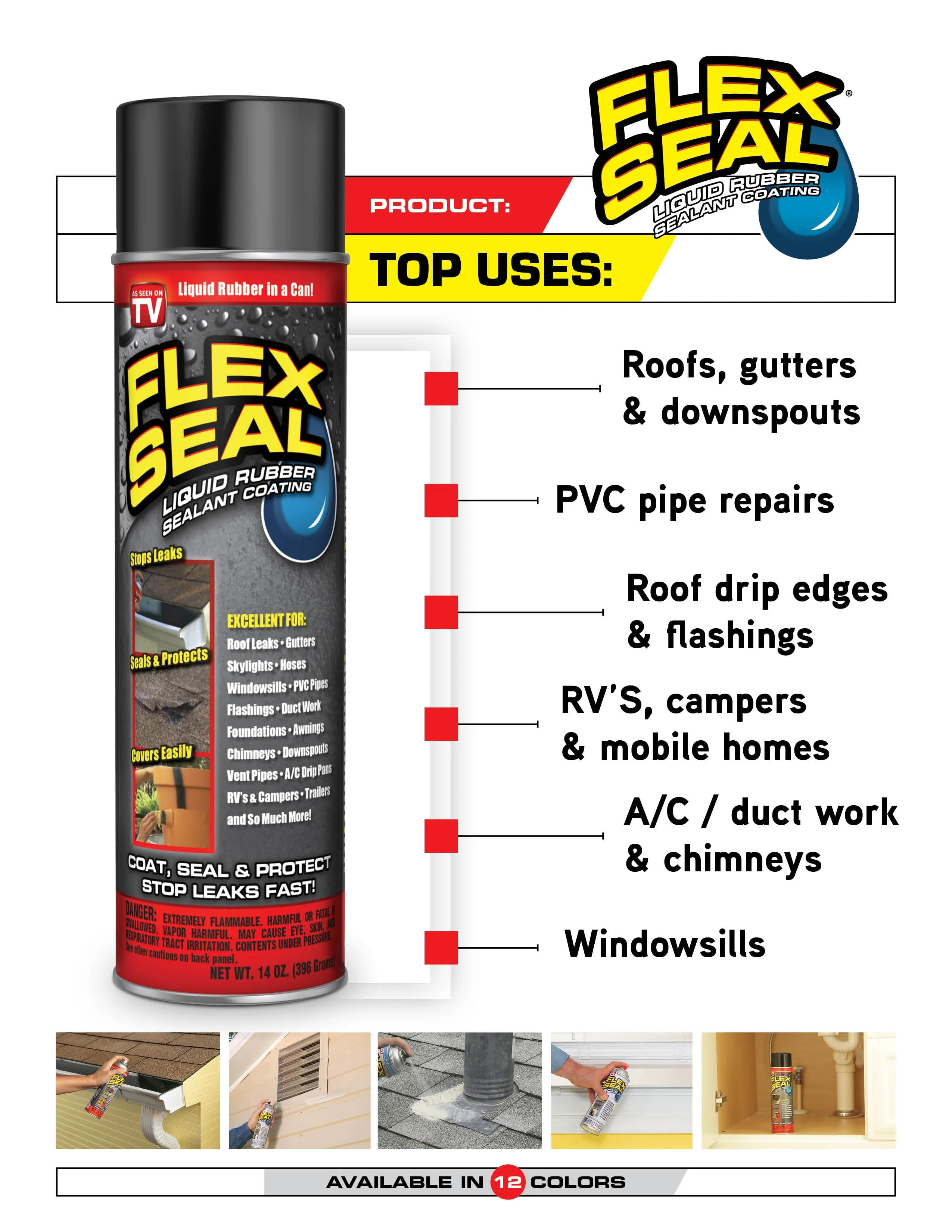Flex Seal Liquid Rubber Sealant Coating 14 Oz. Spray Paint Clear color(New)