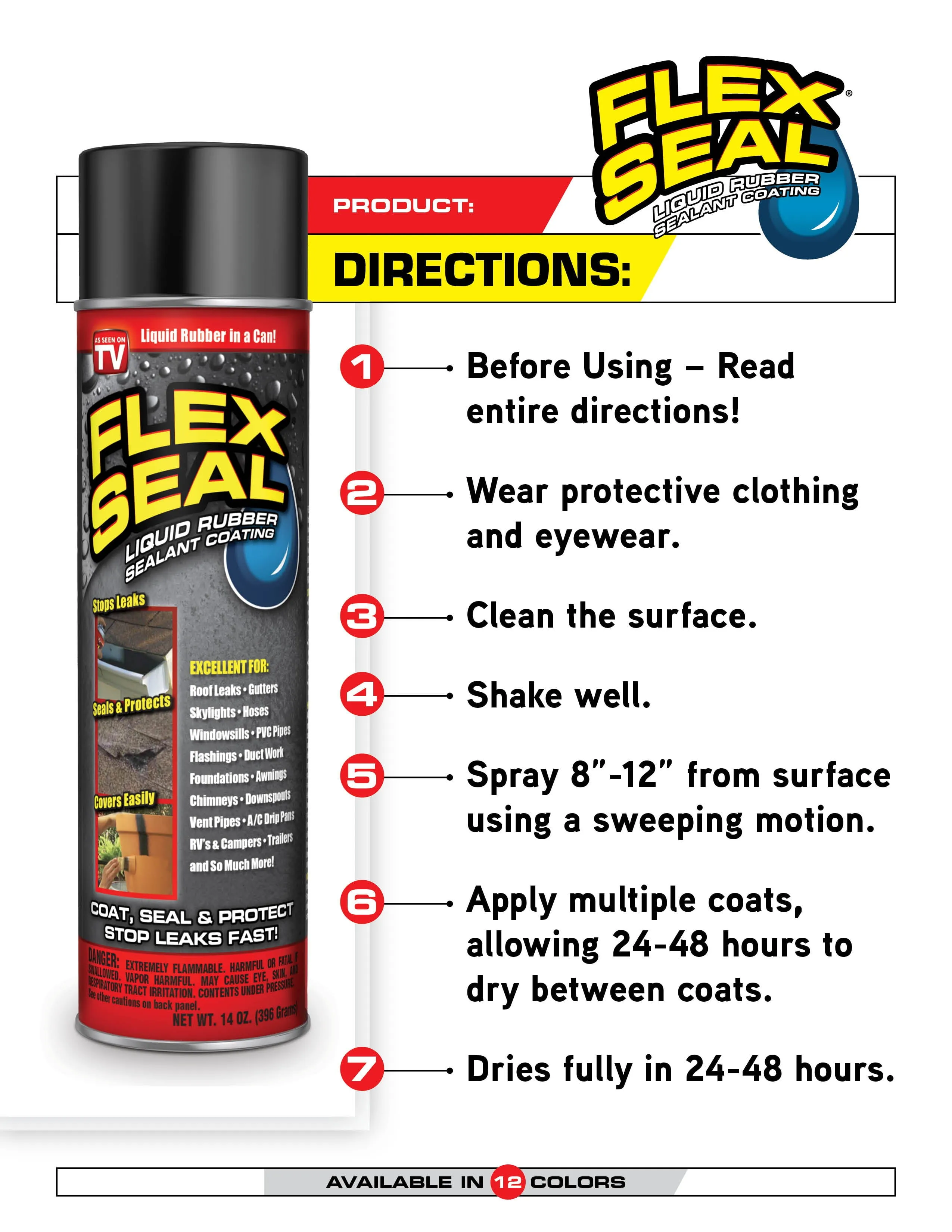 Flex Seal Liquid Rubber Sealant Coating 14 Oz. Spray Paint Clear color(New)