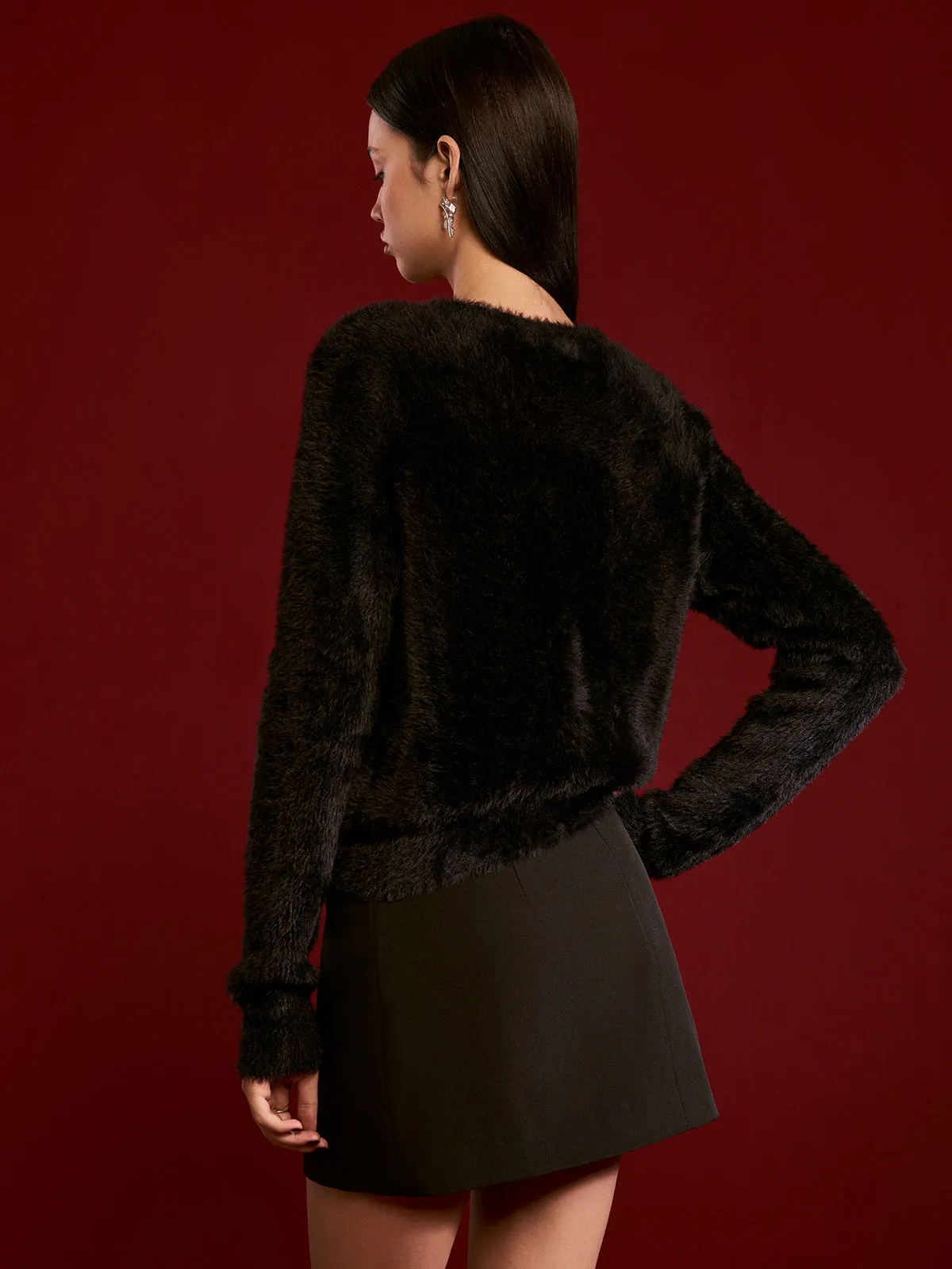Floral Button Fuzzy Cardigan