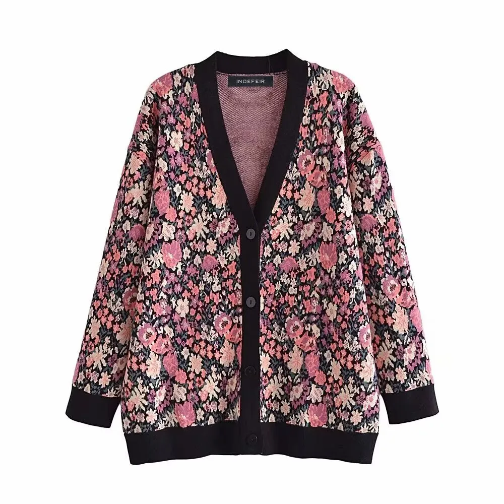 Floral Print Long Sleeve V-Neck and Pants