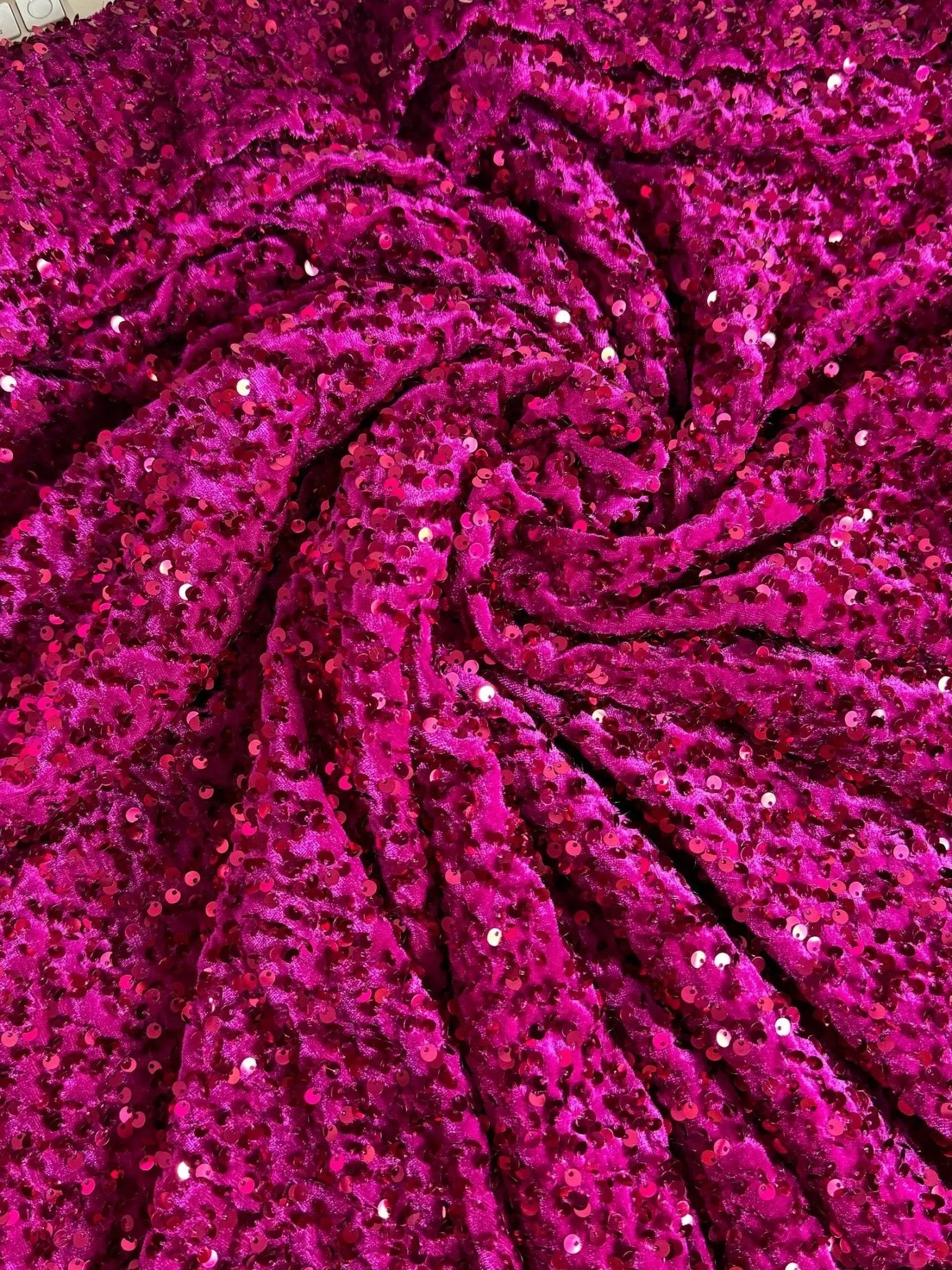 Fuchsia Sequin on Velvet Fabric