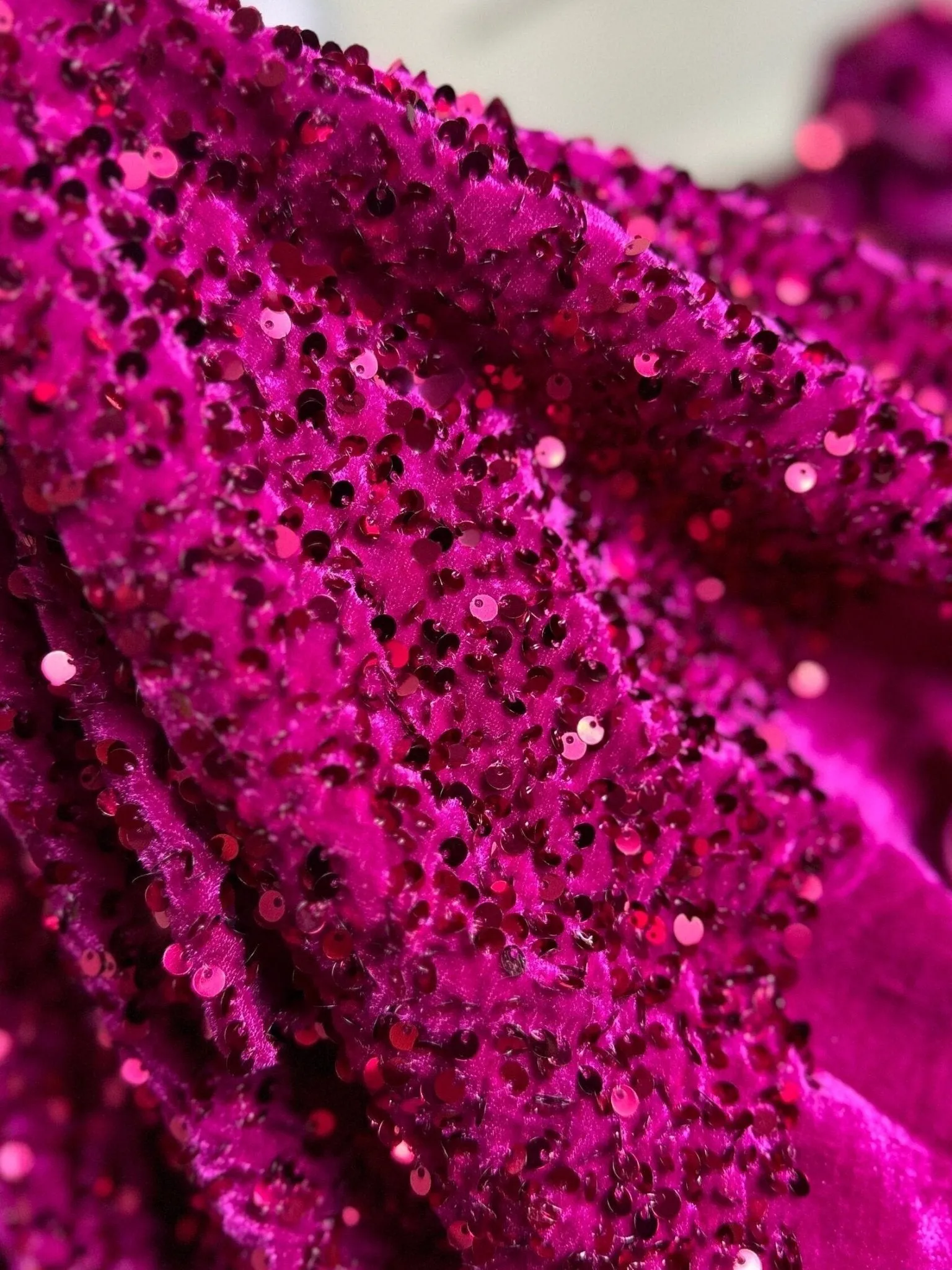 Fuchsia Sequin on Velvet Fabric