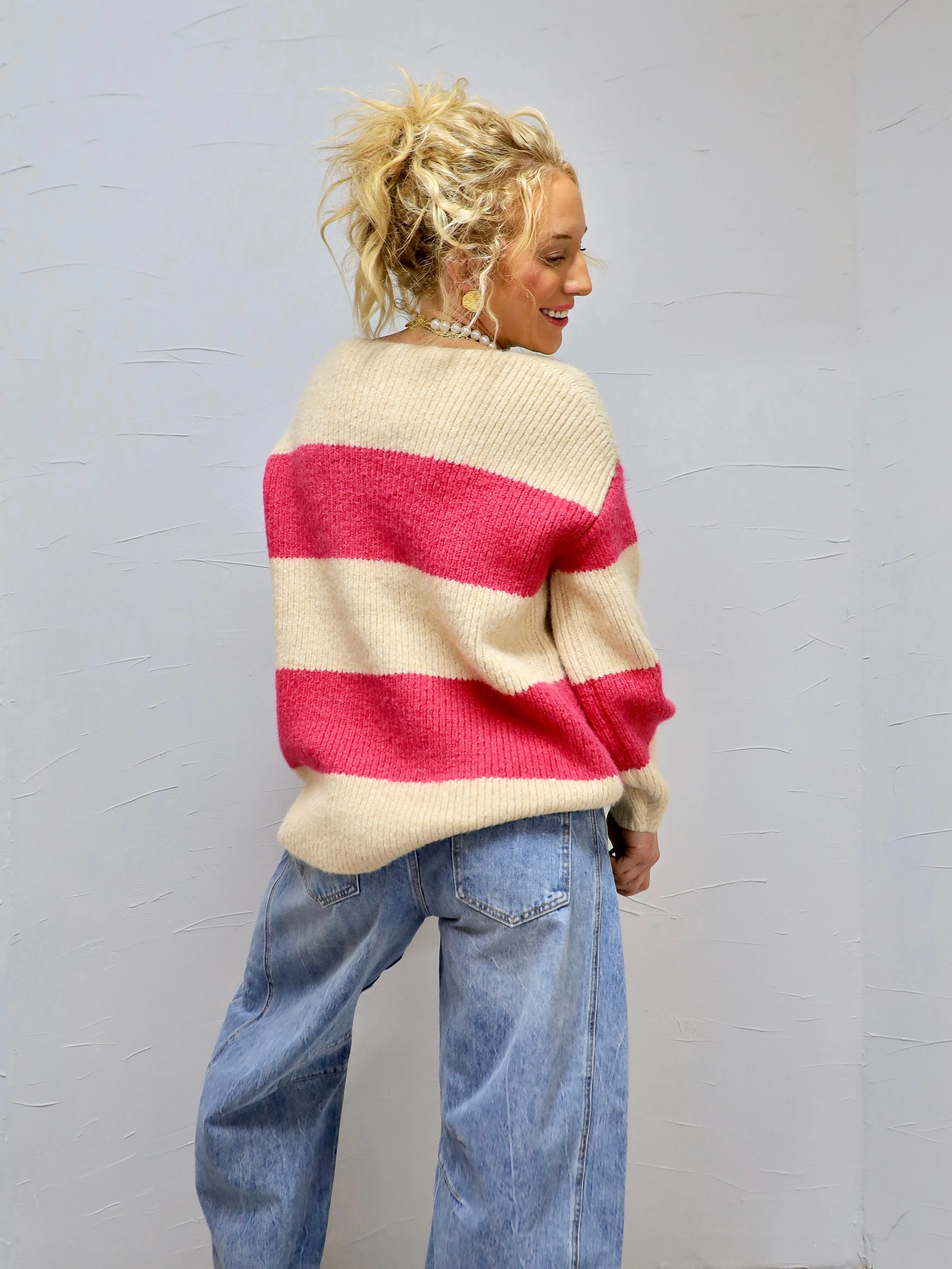 Fuzzy And Striped Sweater