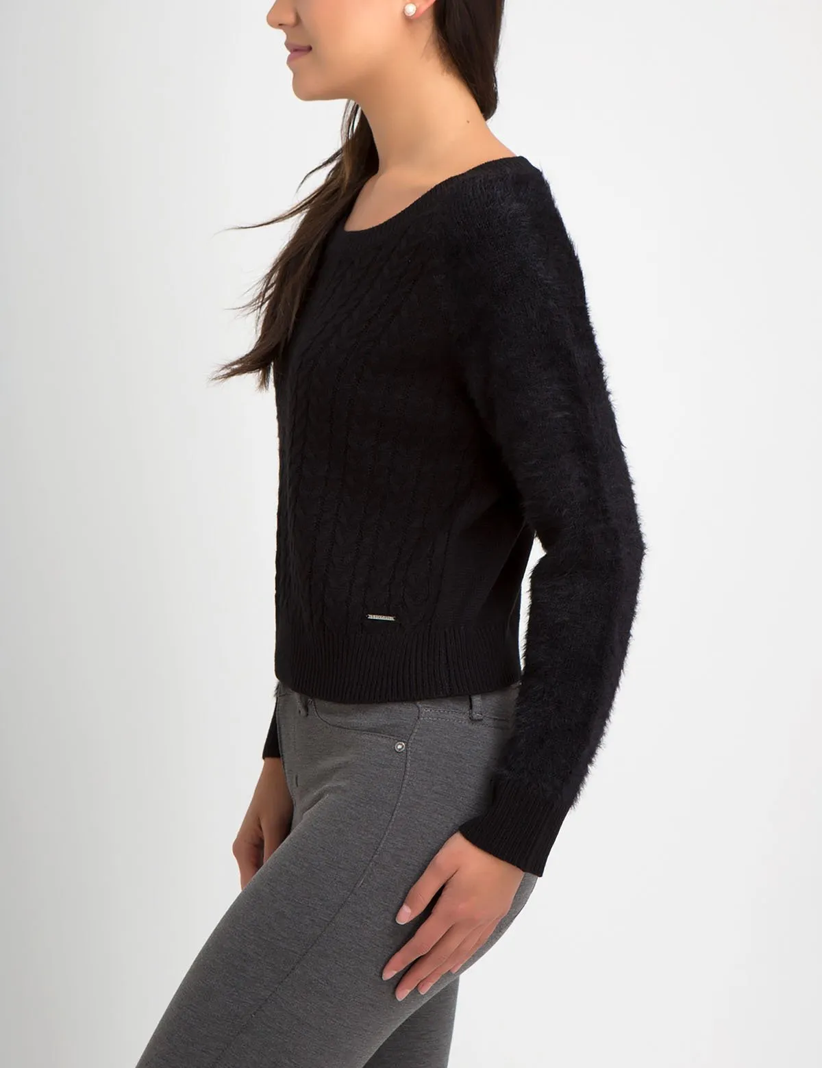 FUZZY MIXED STITCH SWEATER