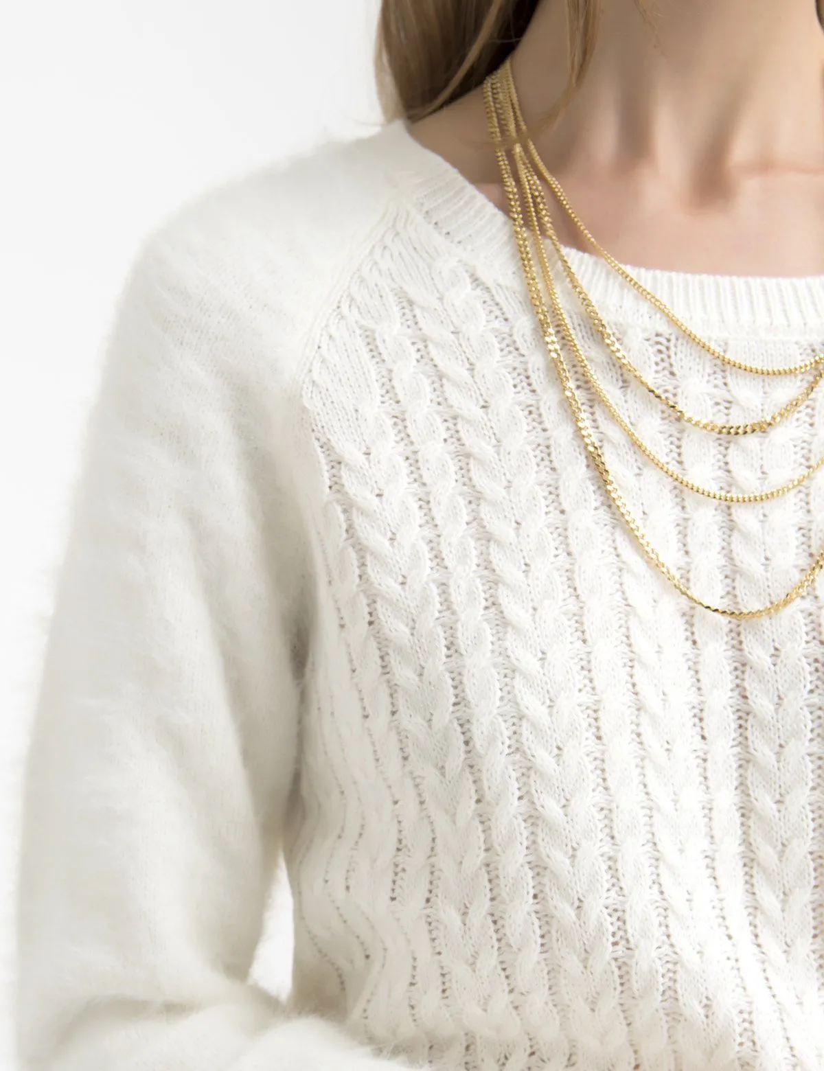 FUZZY MIXED STITCH SWEATER