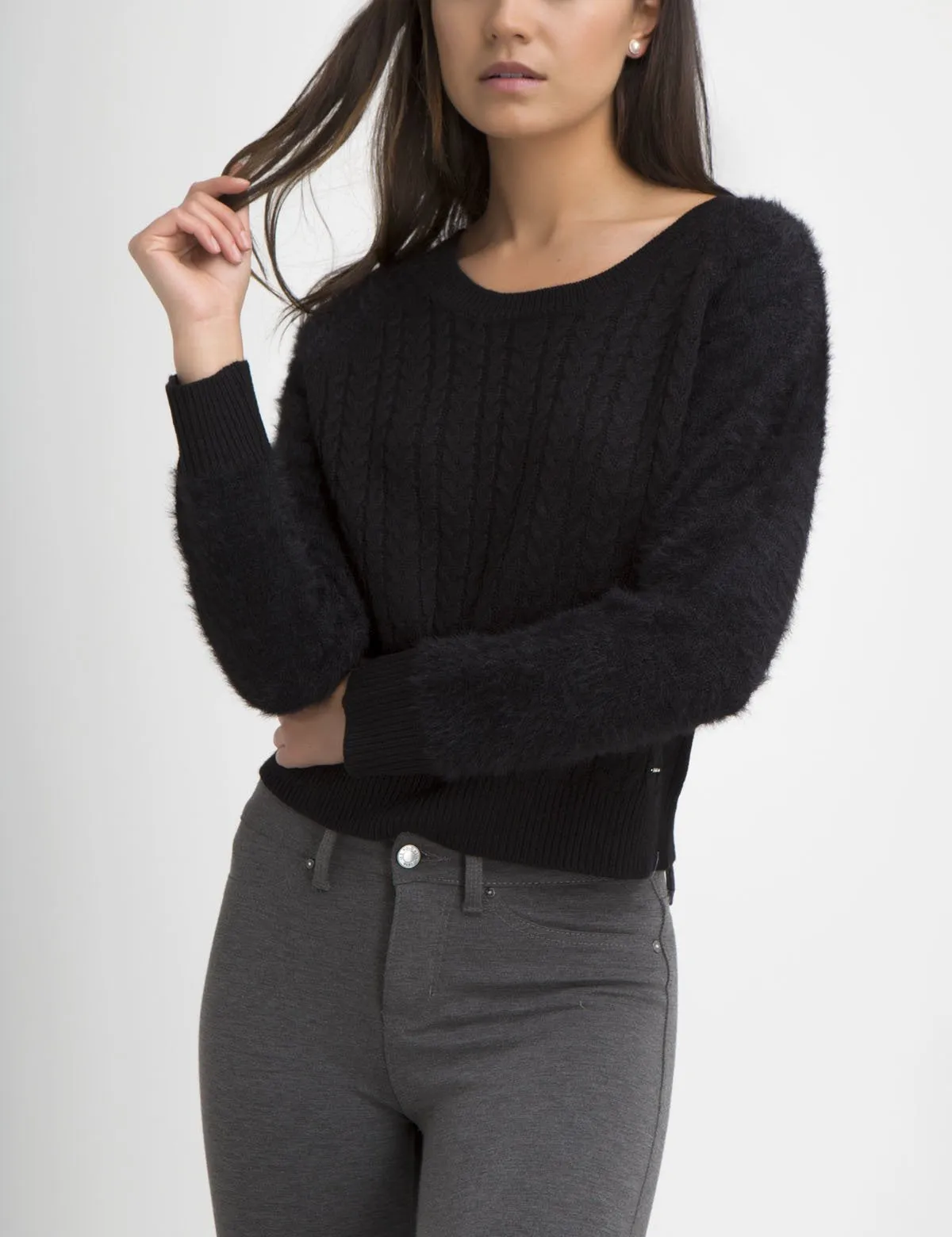 FUZZY MIXED STITCH SWEATER