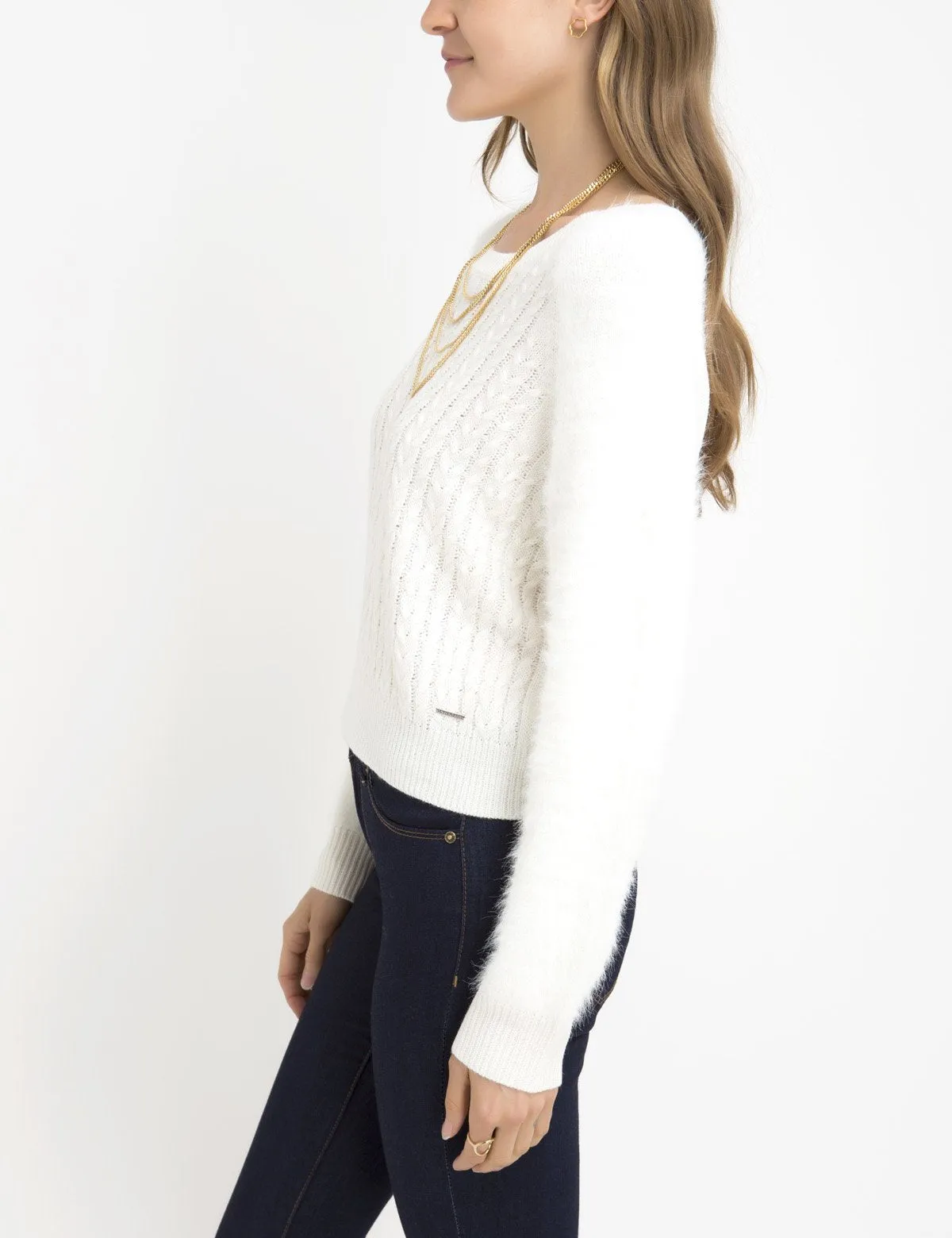 FUZZY MIXED STITCH SWEATER