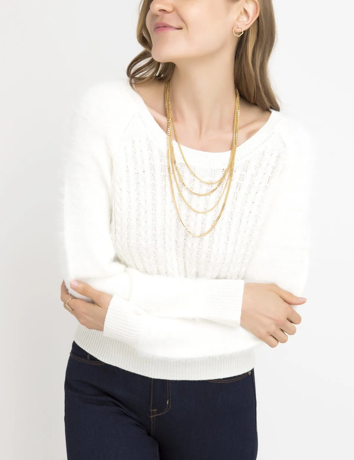 FUZZY MIXED STITCH SWEATER