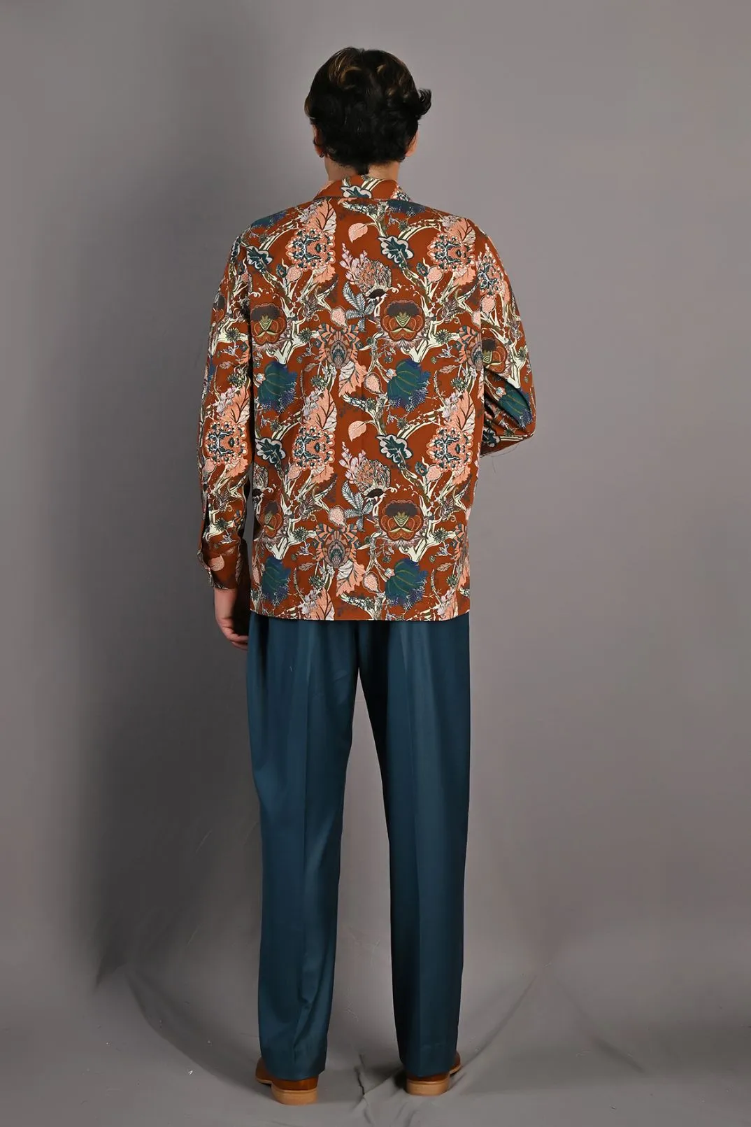 Gabriel - Maroon & Multi Printing Shacket Set With Teal Green Pant