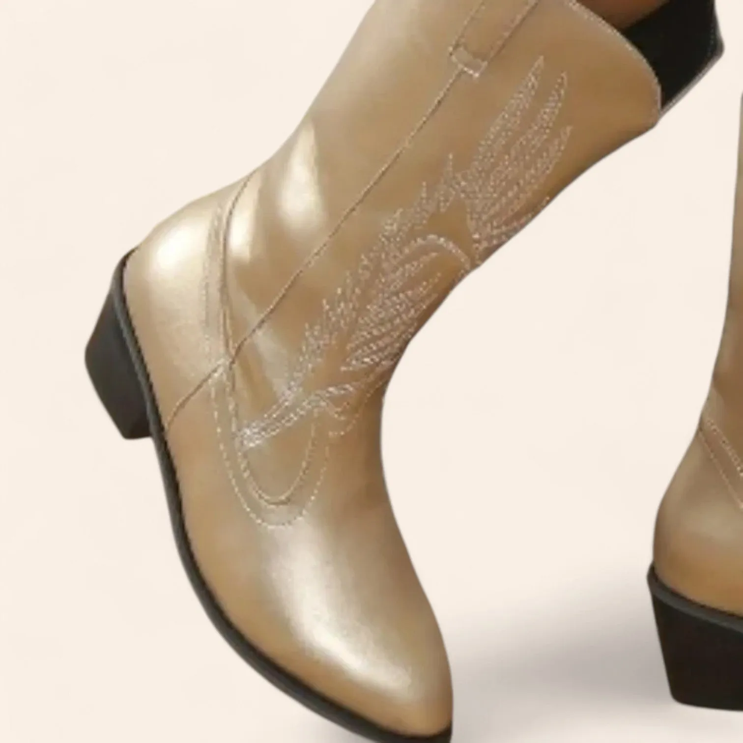 Gold cowboy boots with a pointed black sole and embroidery - N°150