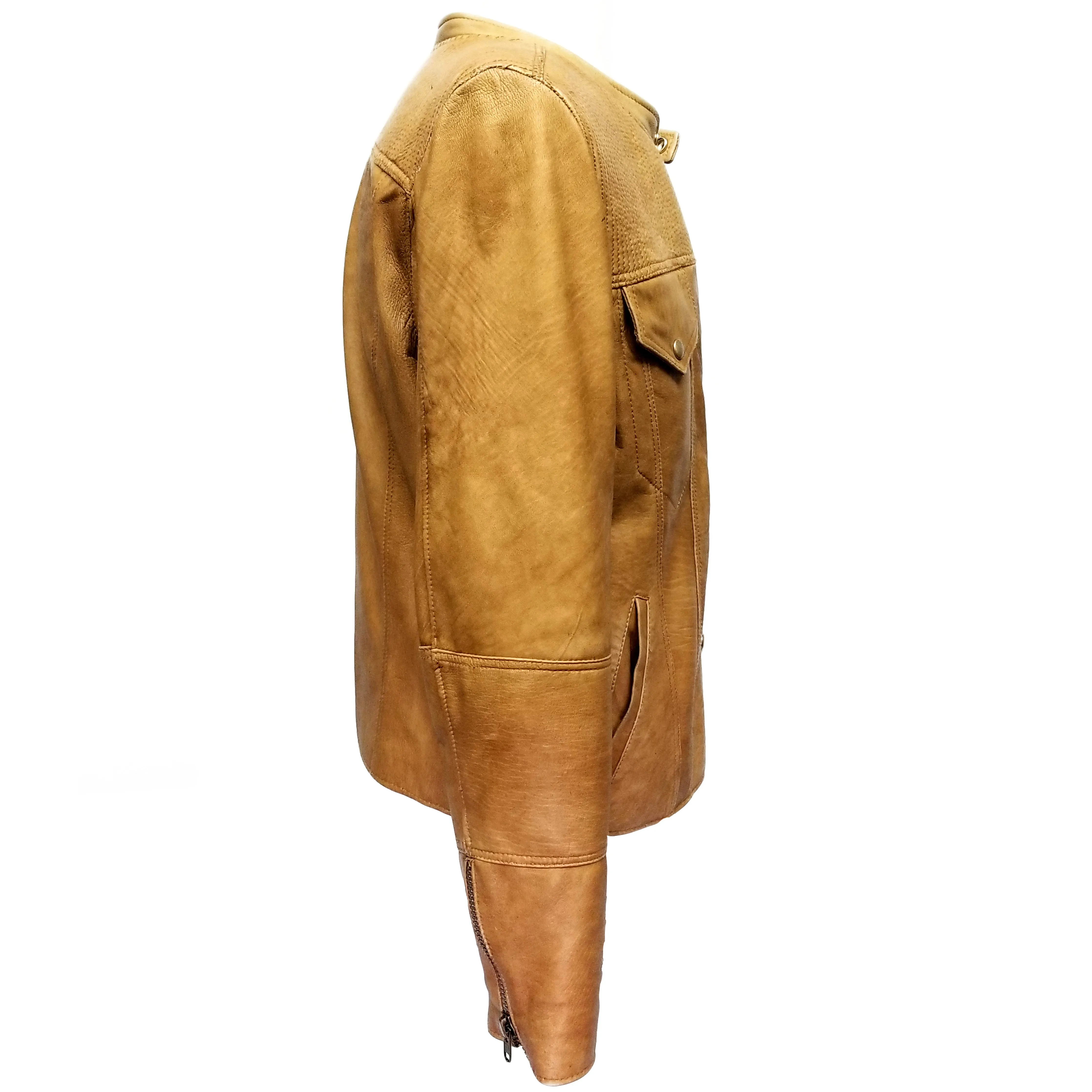 Golden Beige Genuine Lamb Leather Jacket,