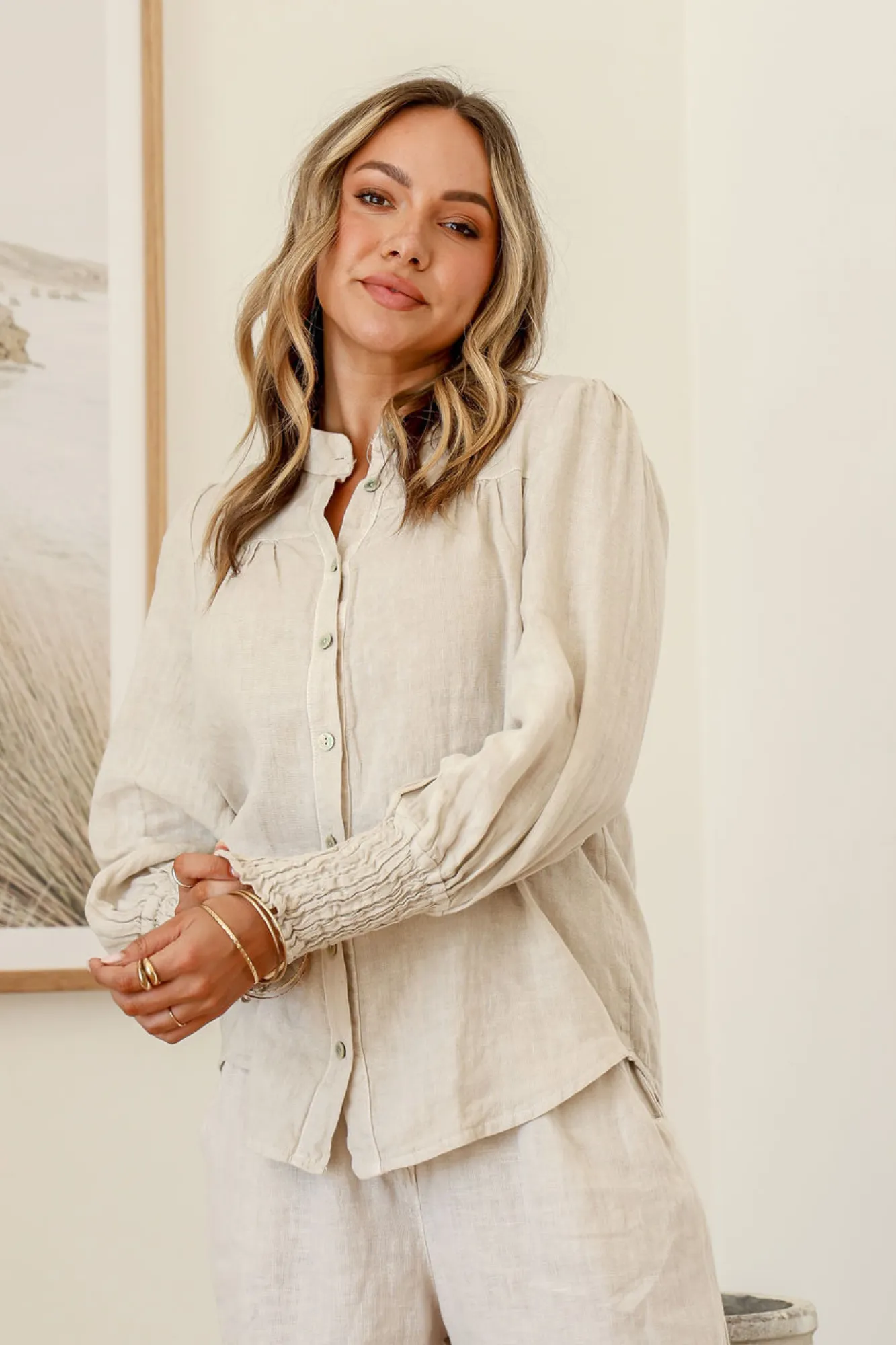 'Greta' Linen Top - Natural