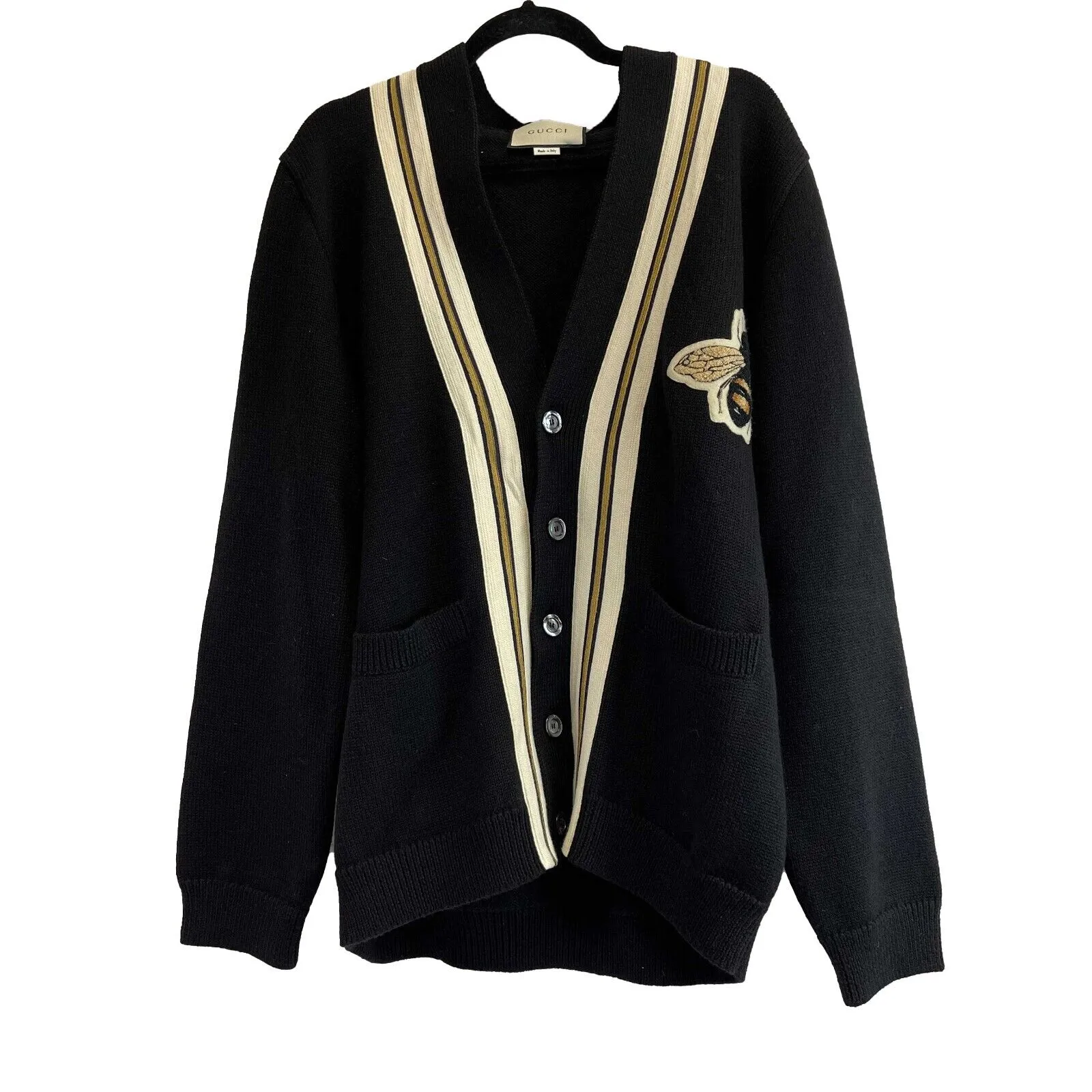 Gucci - Wool Bee Appliqué Black Cardigan - Size label missing