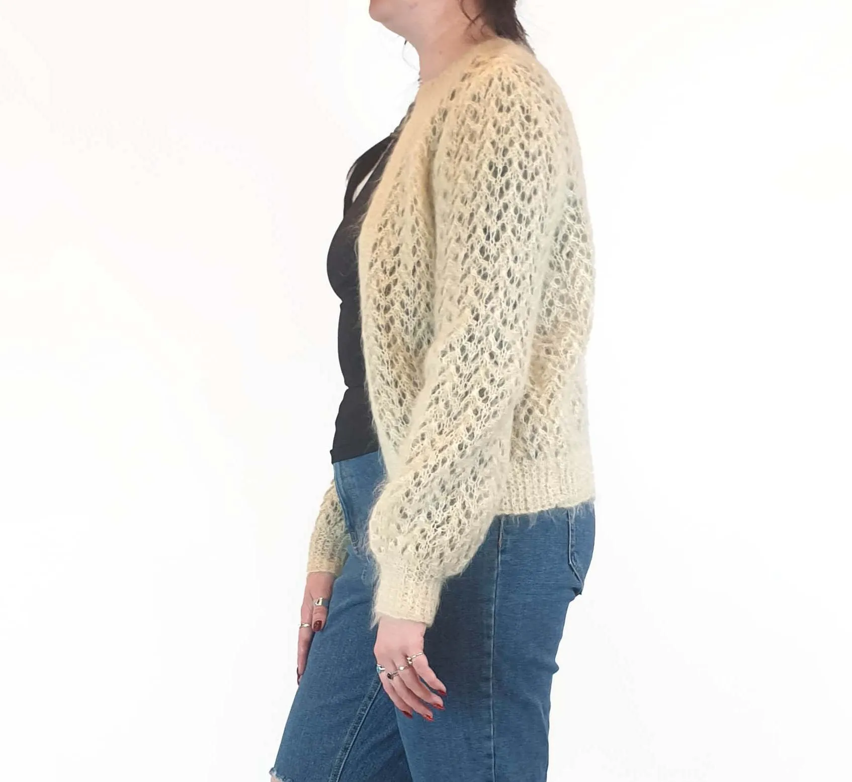 Handmade wool feel cream cardigan fits size 12-14