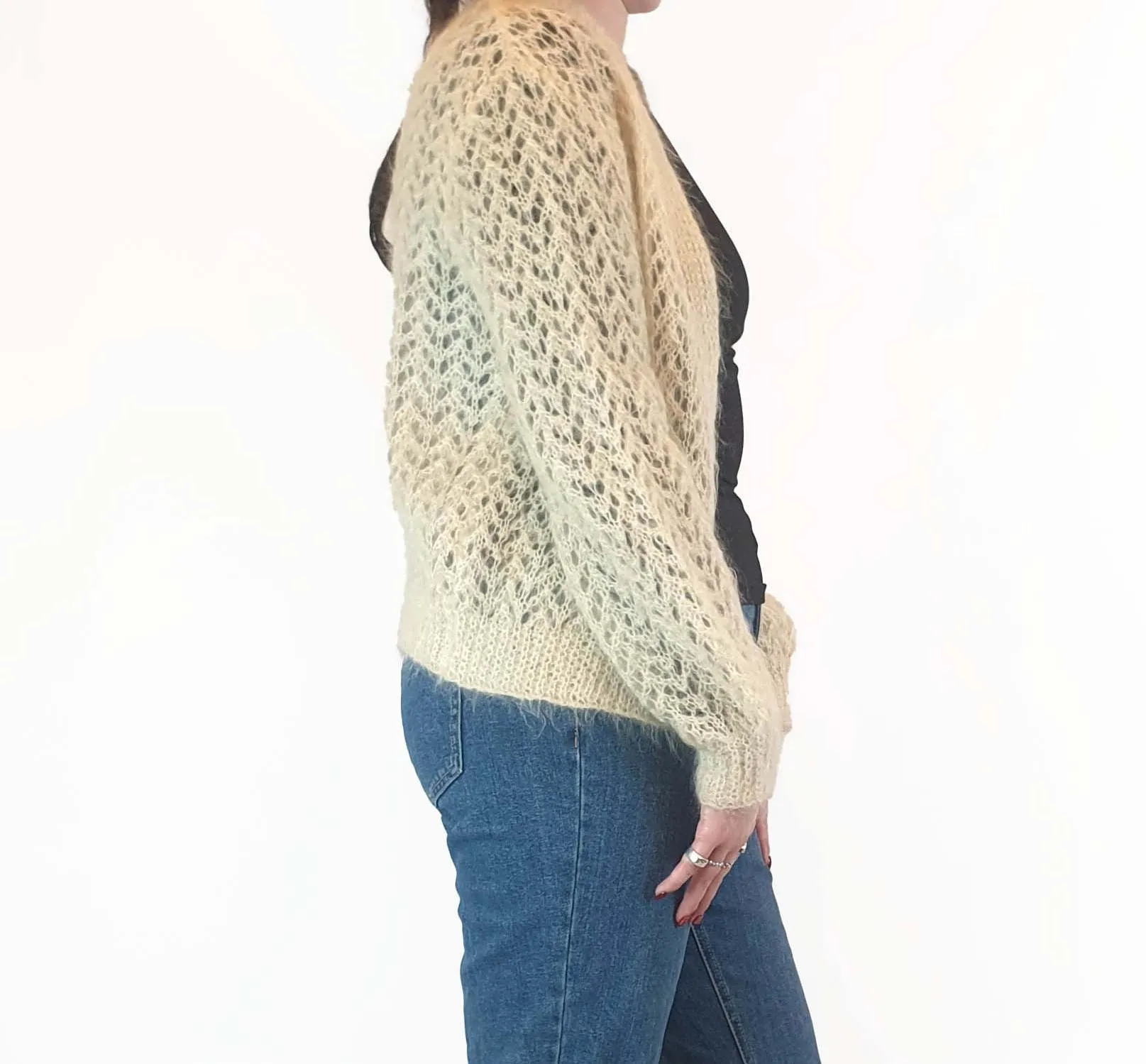 Handmade wool feel cream cardigan fits size 12-14