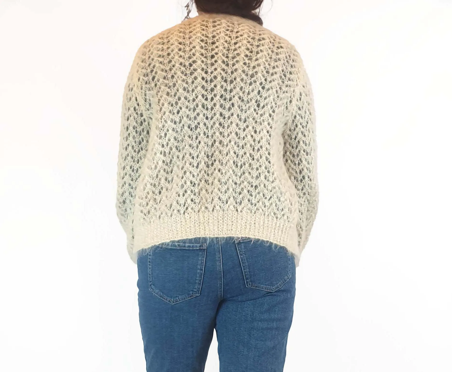Handmade wool feel cream cardigan fits size 12-14