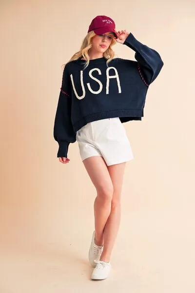 Hazel Blues® |  Aemi   Co USA Side Slit Round Neck Sweater