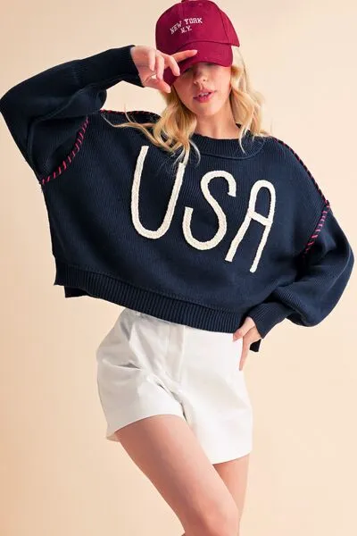 Hazel Blues® |  Aemi   Co USA Side Slit Round Neck Sweater