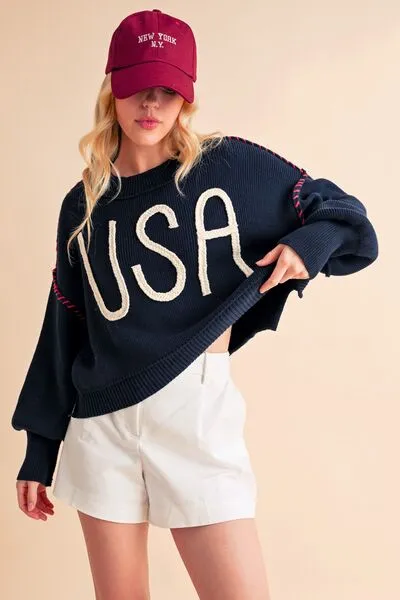 Hazel Blues® |  Aemi   Co USA Side Slit Round Neck Sweater